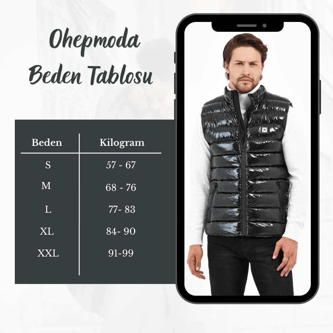 Slim Fit Parlak Şişme Yelek - Siyah
