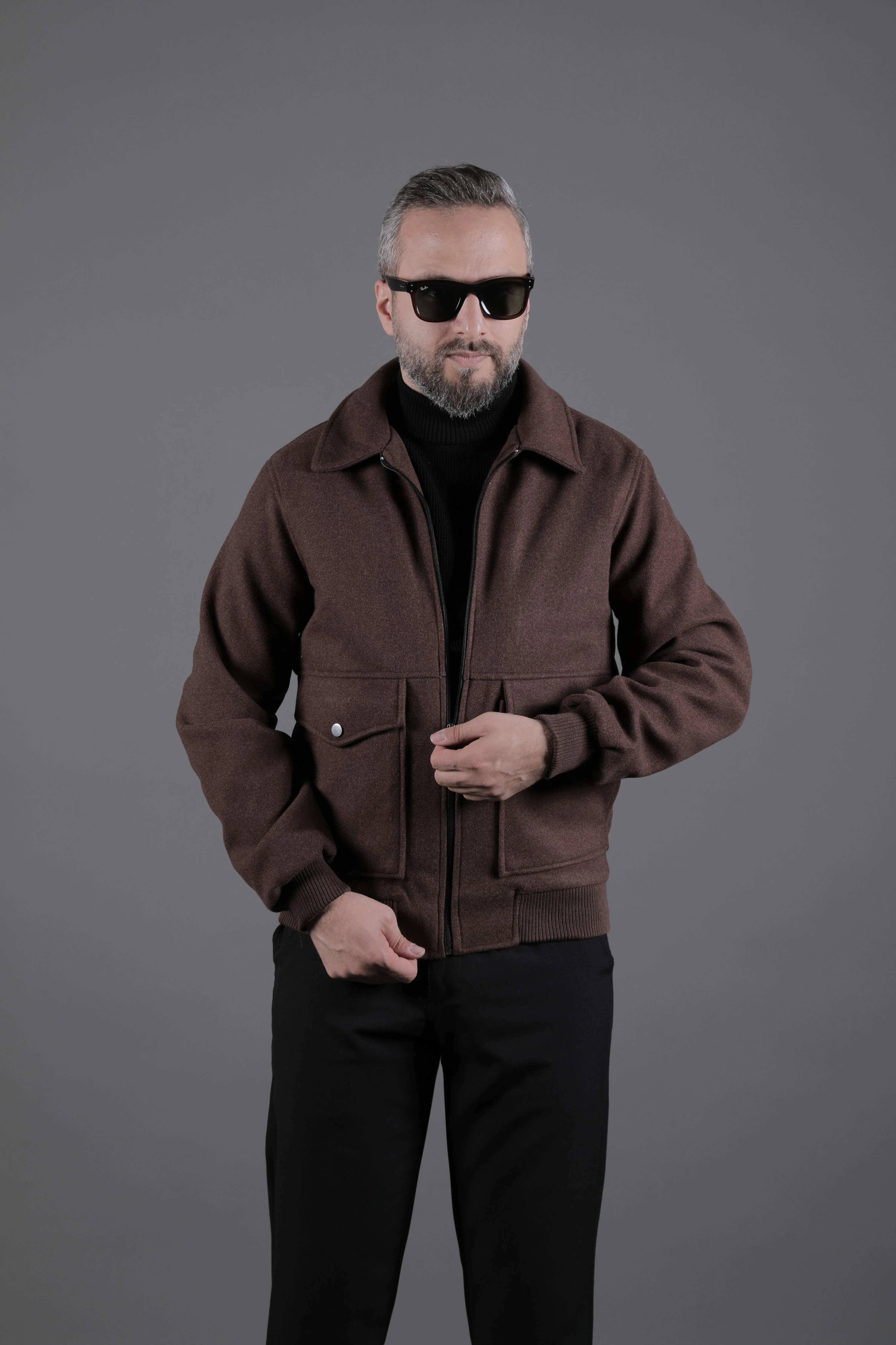 Torba Cepli Ribanalı Erkek Kaşe Kaban Mont - Kahverengi