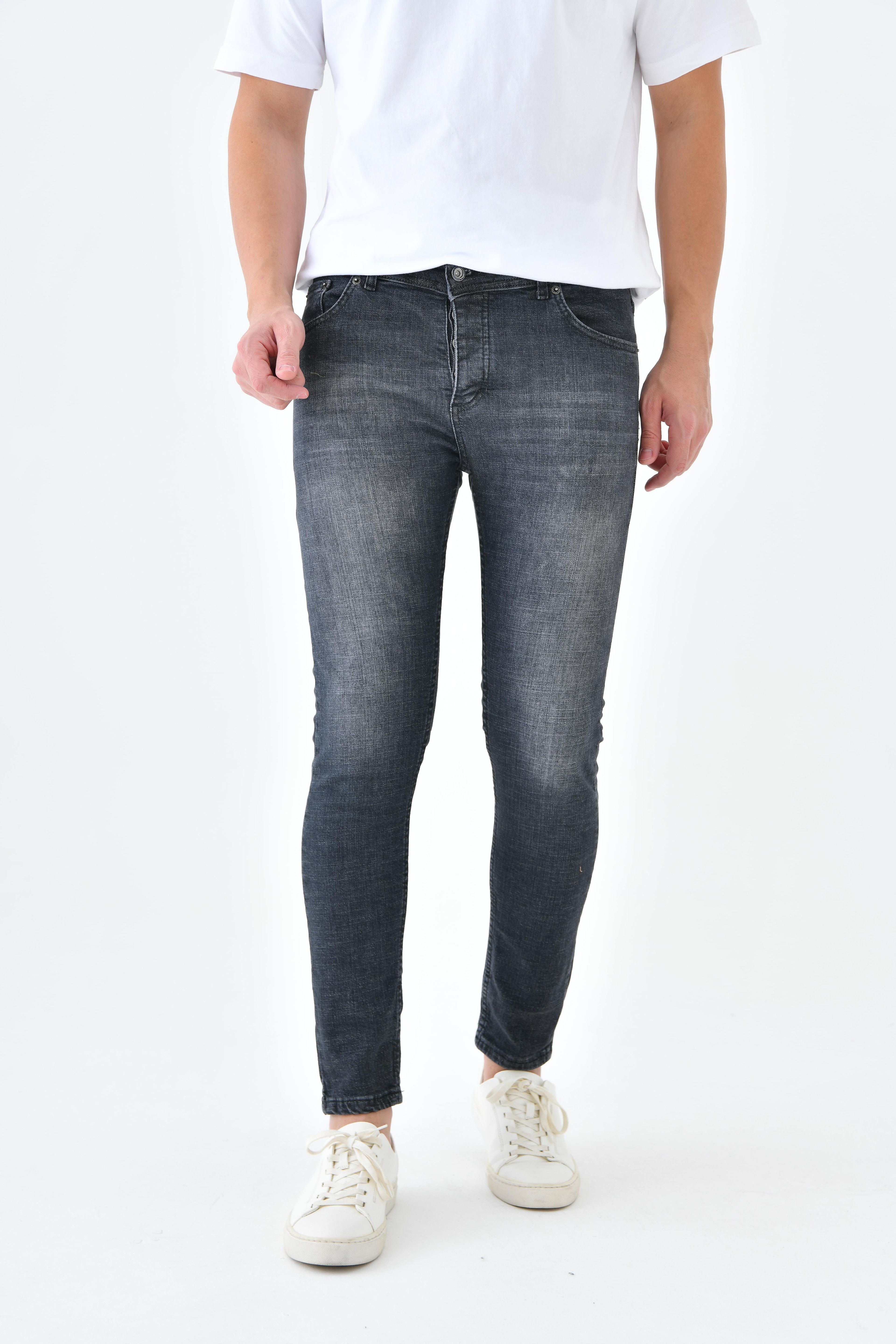 Slim Fit Erkek Likralı Kot Pantolon Jeans - Taşlamalı Siyah