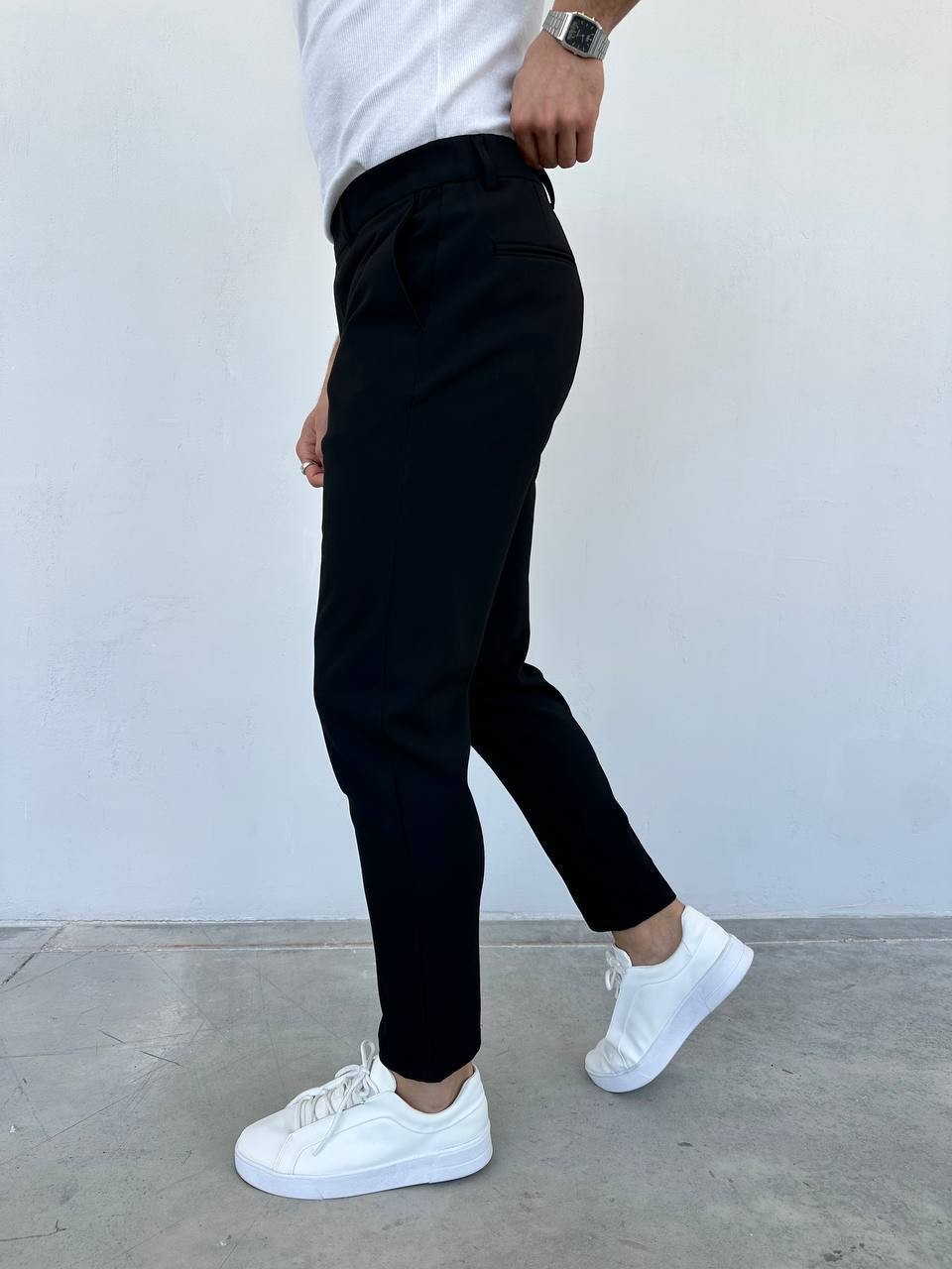 Slim Fit Likralı Erkek Keten Pantolon - Siyah