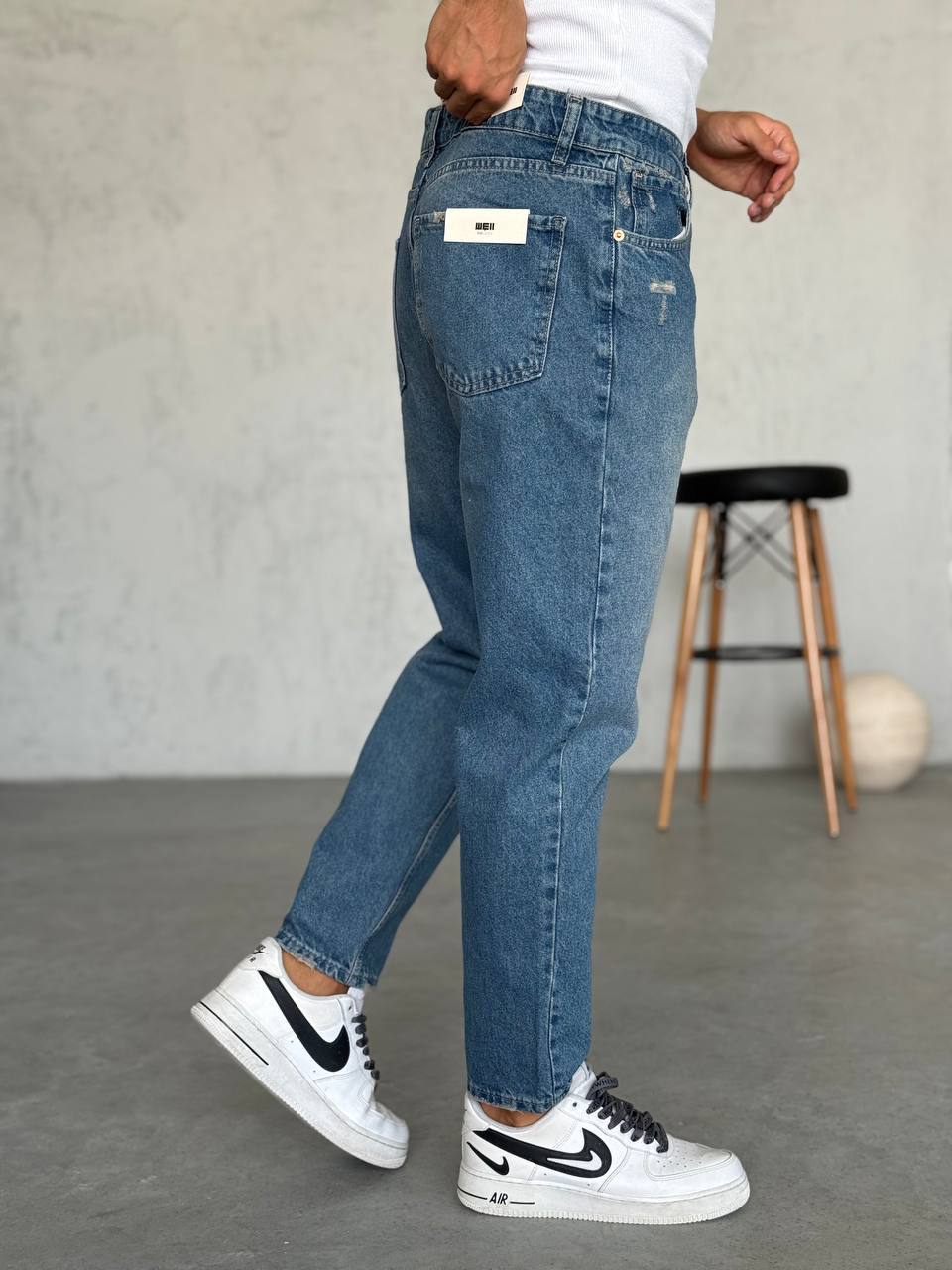 Lazer Detaylı Erkek Boyfriend Kot Pantolon 