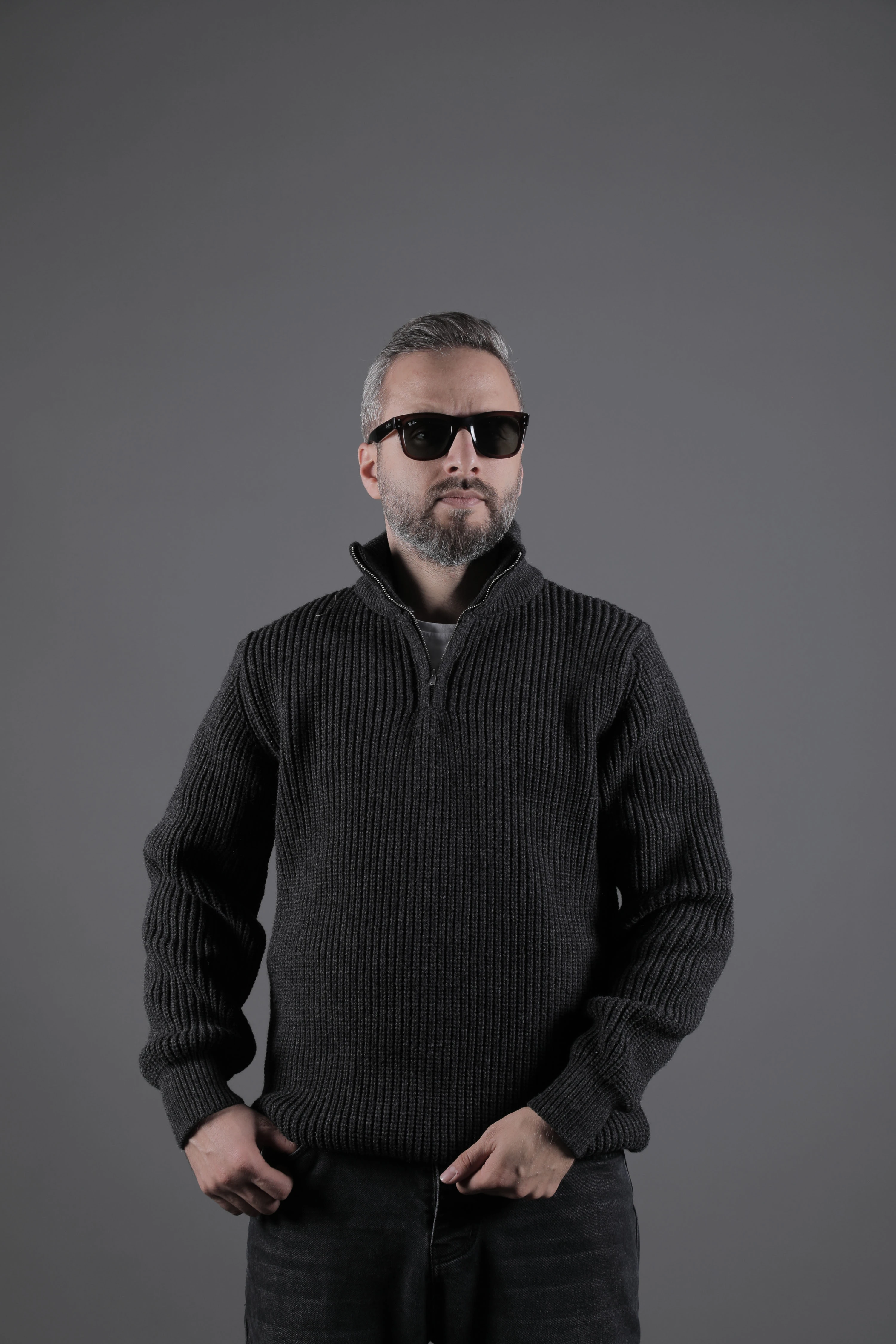 Yarım Fermuarlı Kalın Erkek Kazak - Antrasit