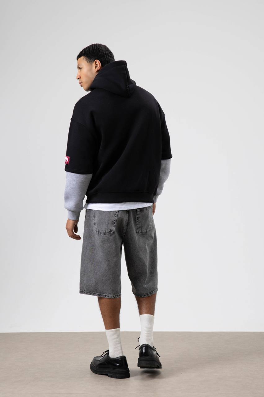 Kolu Parçalı Kapşonlu Sweatshirt Hoodie