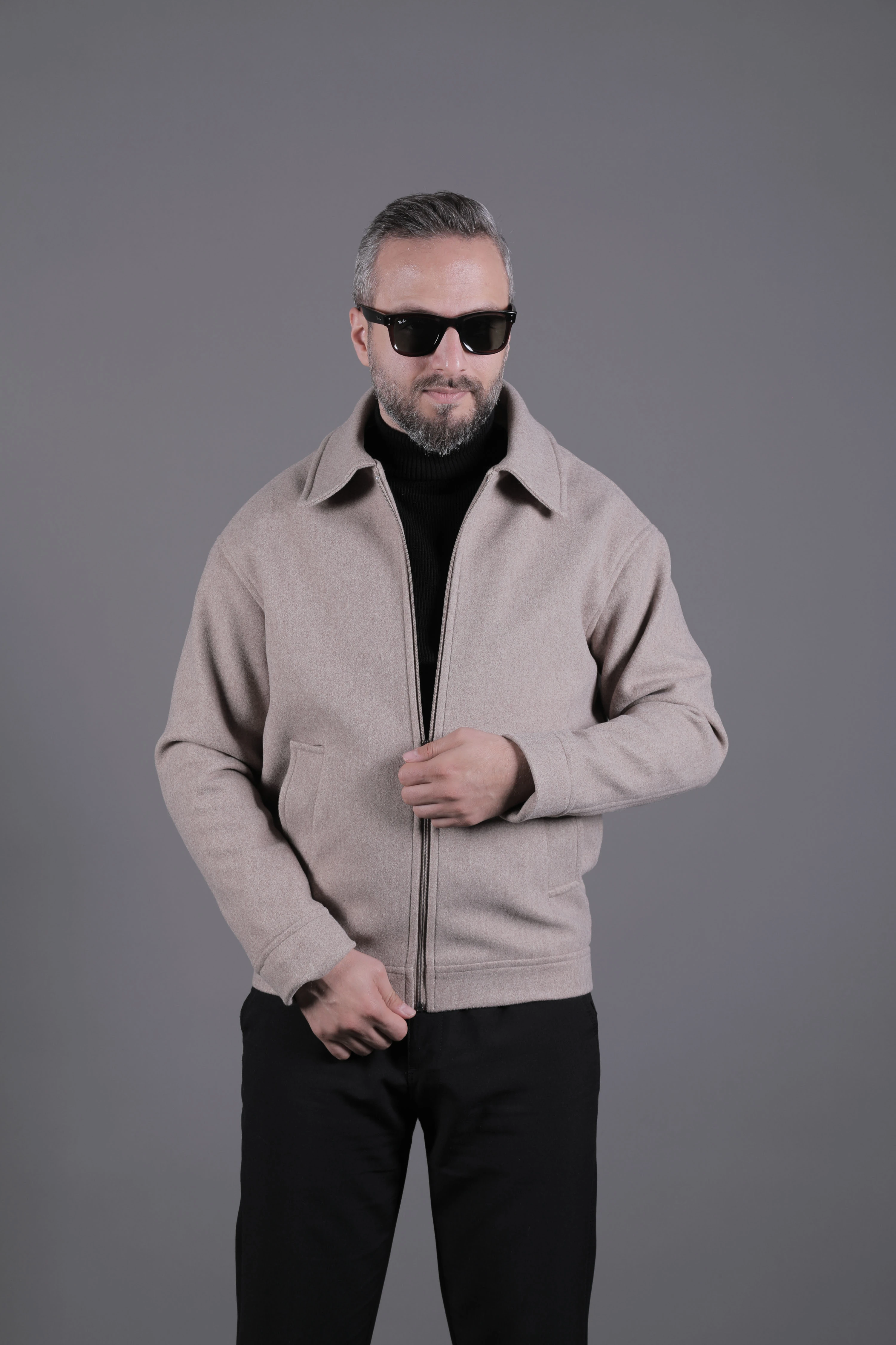 Düz Erkek Kaşe Ceket Mont - Vizon