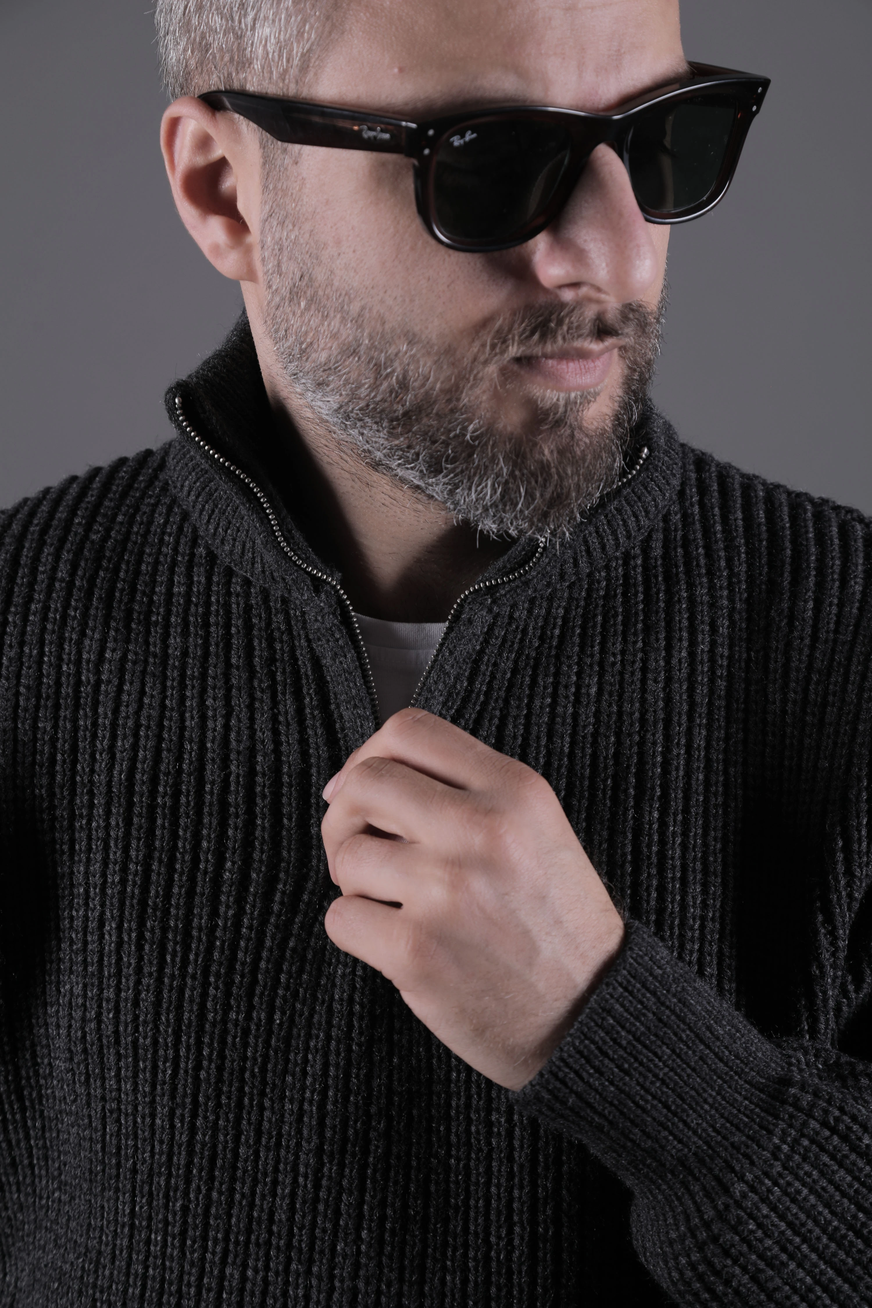 Yarım Fermuarlı Kalın Erkek Kazak - Antrasit