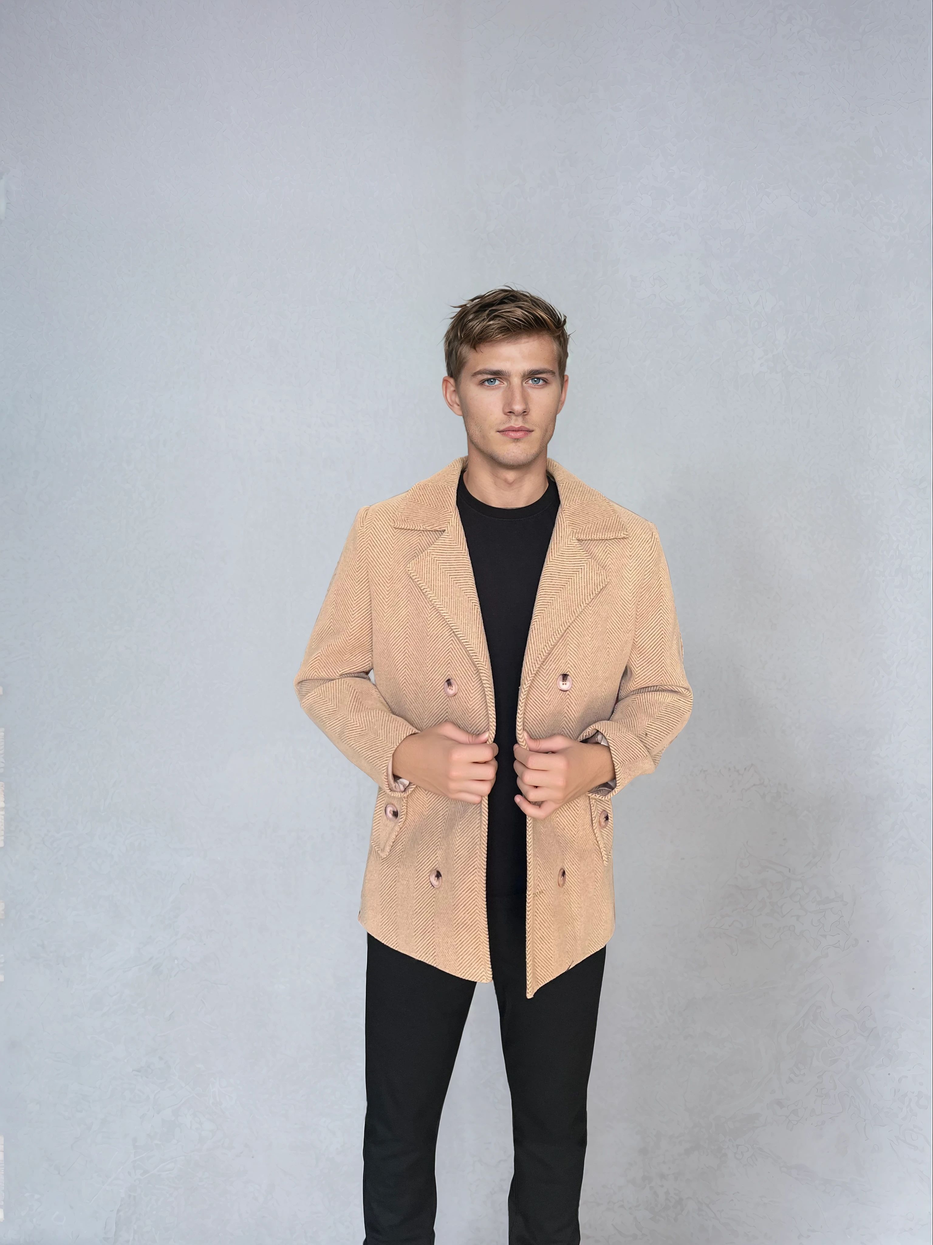 Slim Fit Desenli Kruvaze Erkek Kaşe