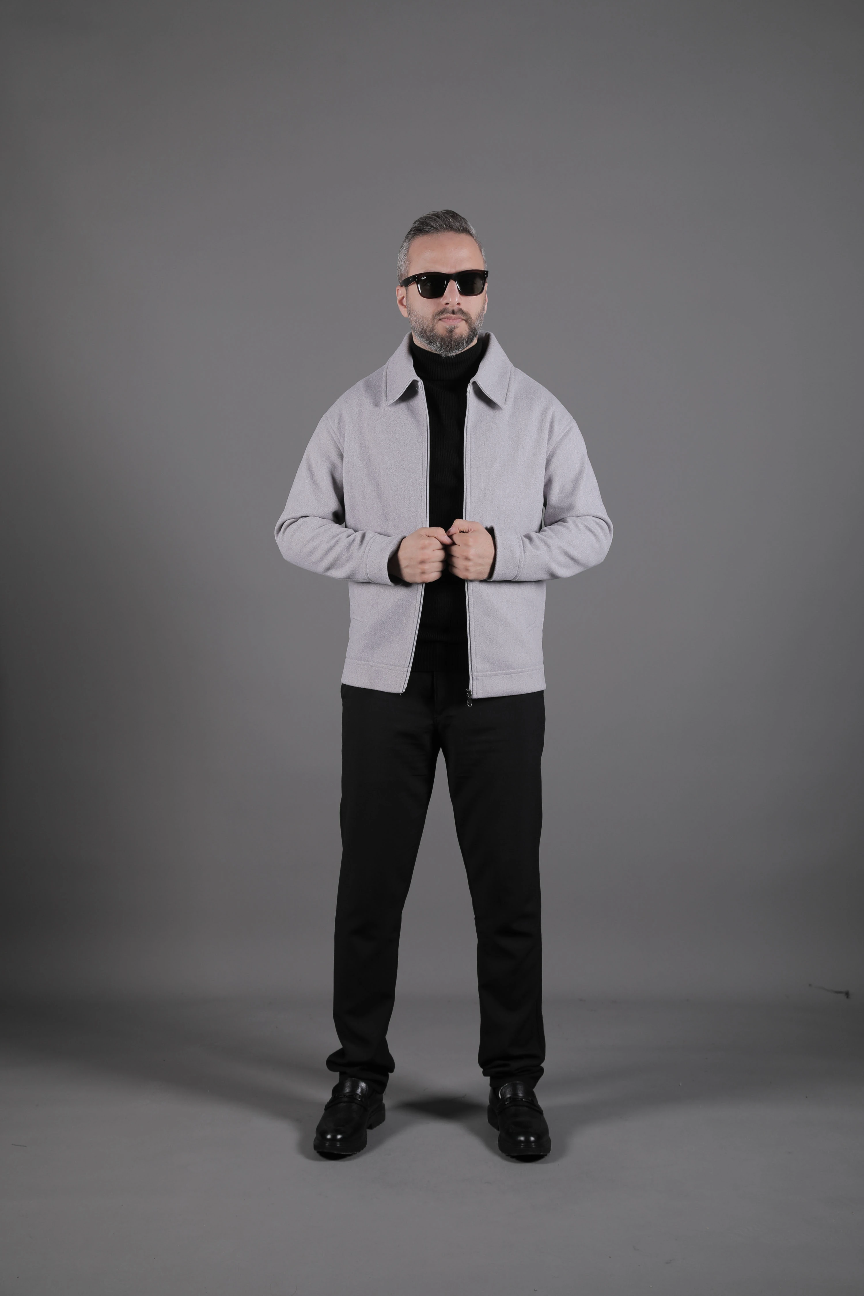 Düz Erkek Kaşe Ceket Mont - Açık Gri