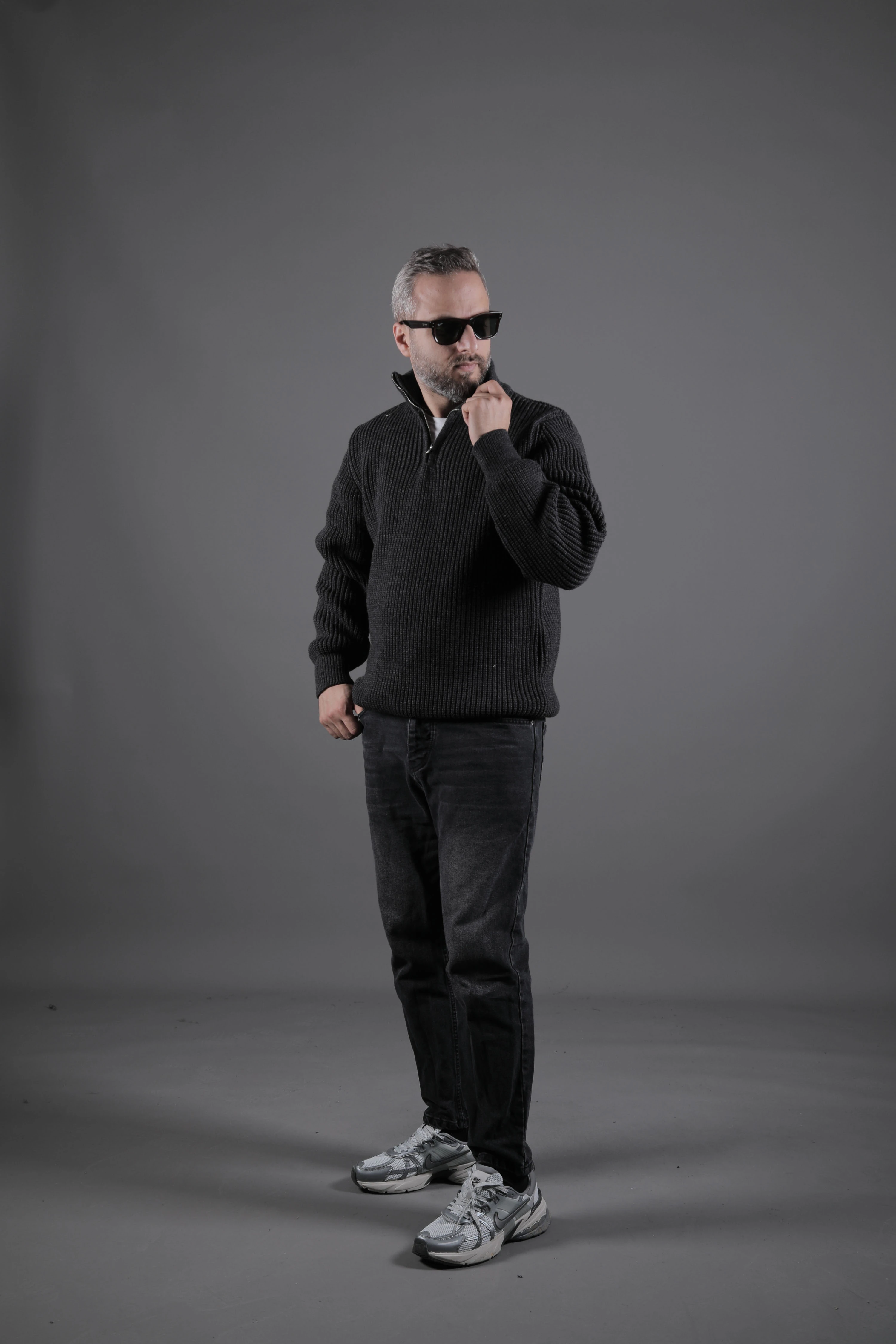 Yarım Fermuarlı Kalın Erkek Kazak - Antrasit