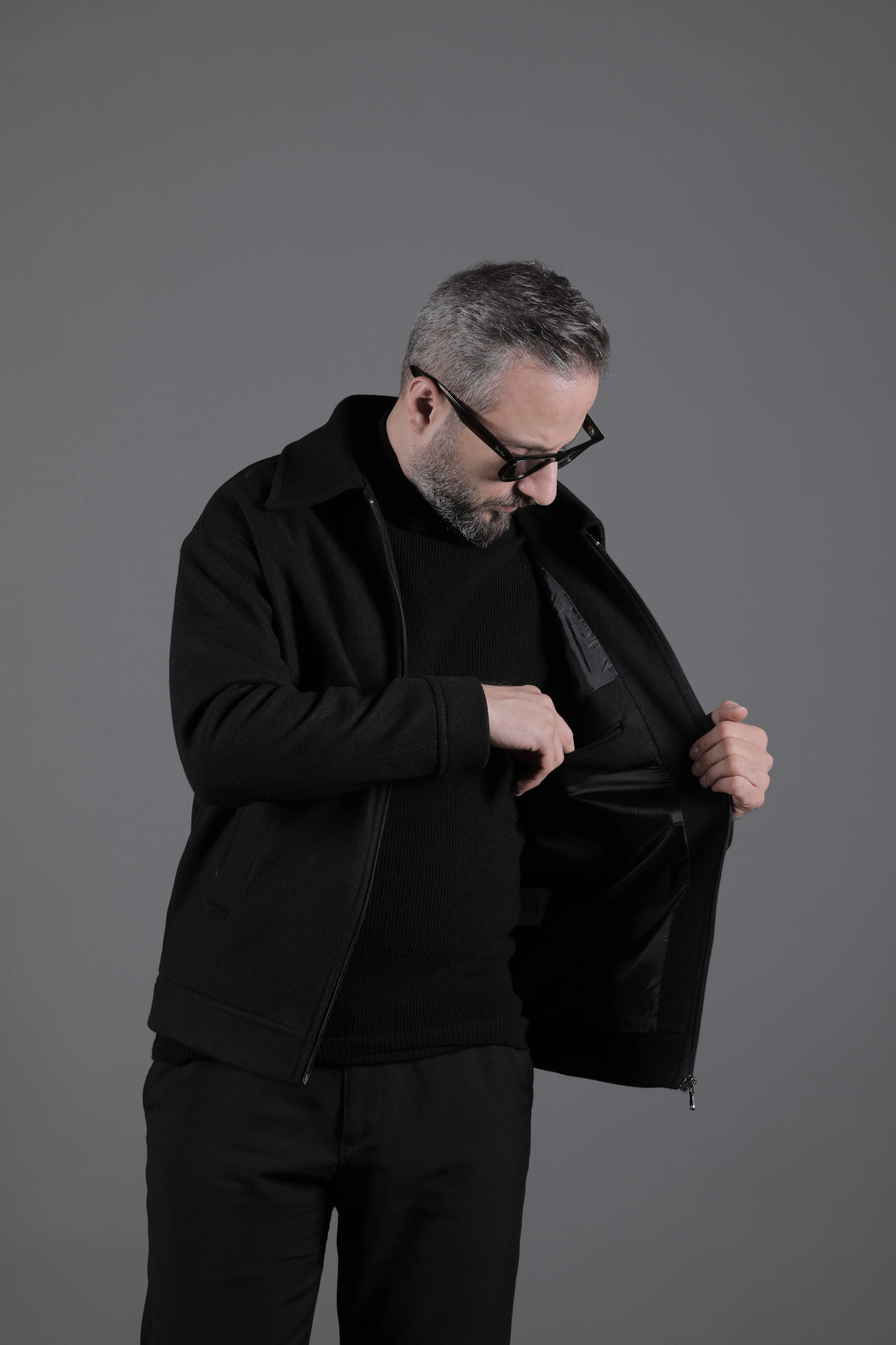 Düz Erkek Kaşe Ceket Mont - Siyah