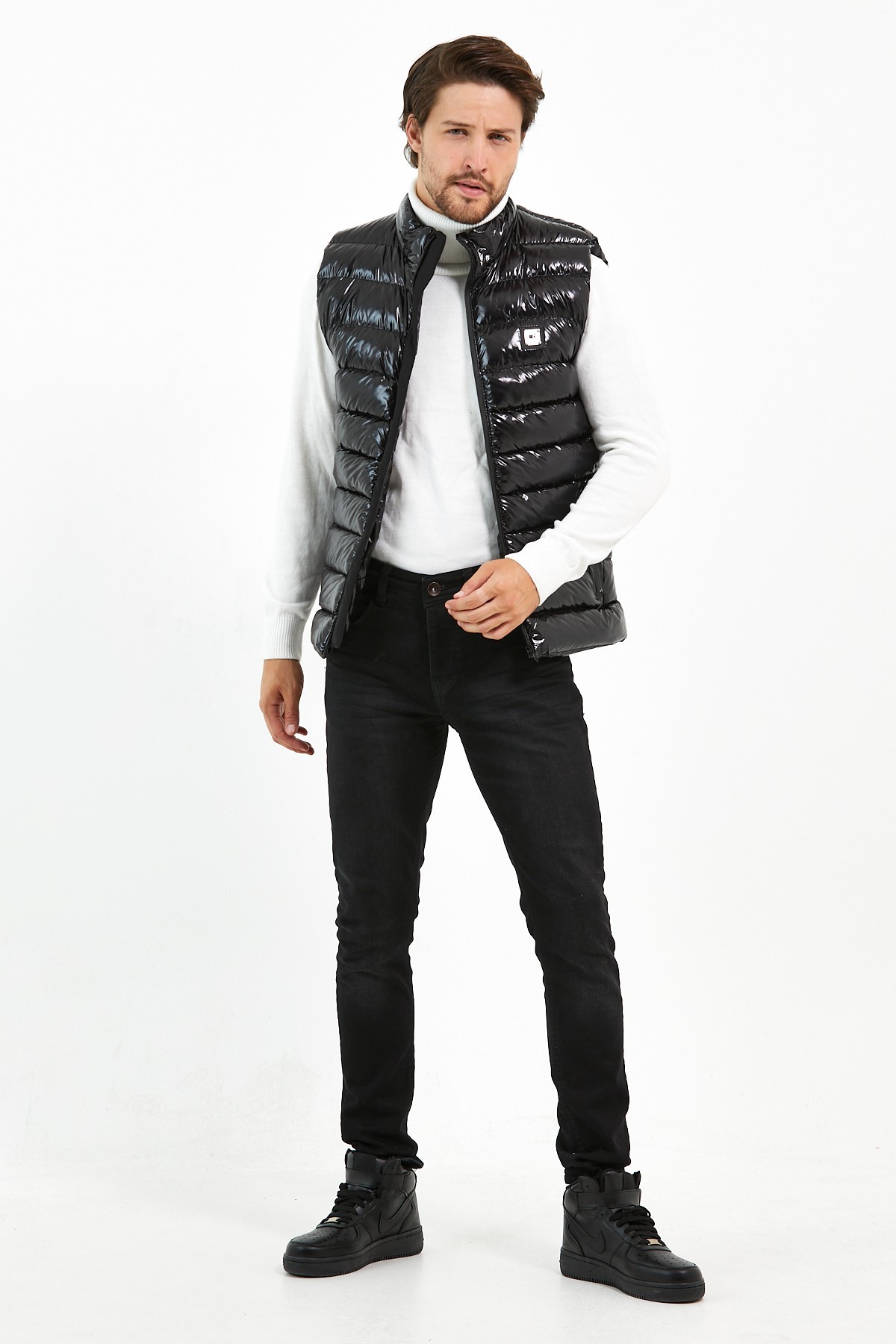 Slim Fit Parlak Şişme Yelek - Siyah