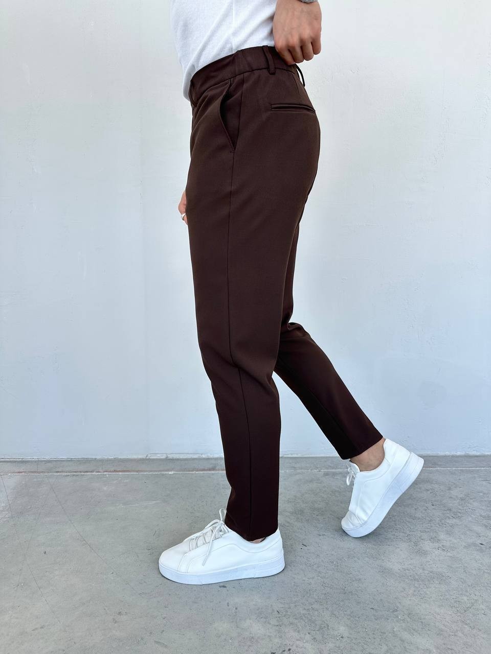 Slim Fit Likralı Erkek Keten Pantolon - Kahverengi