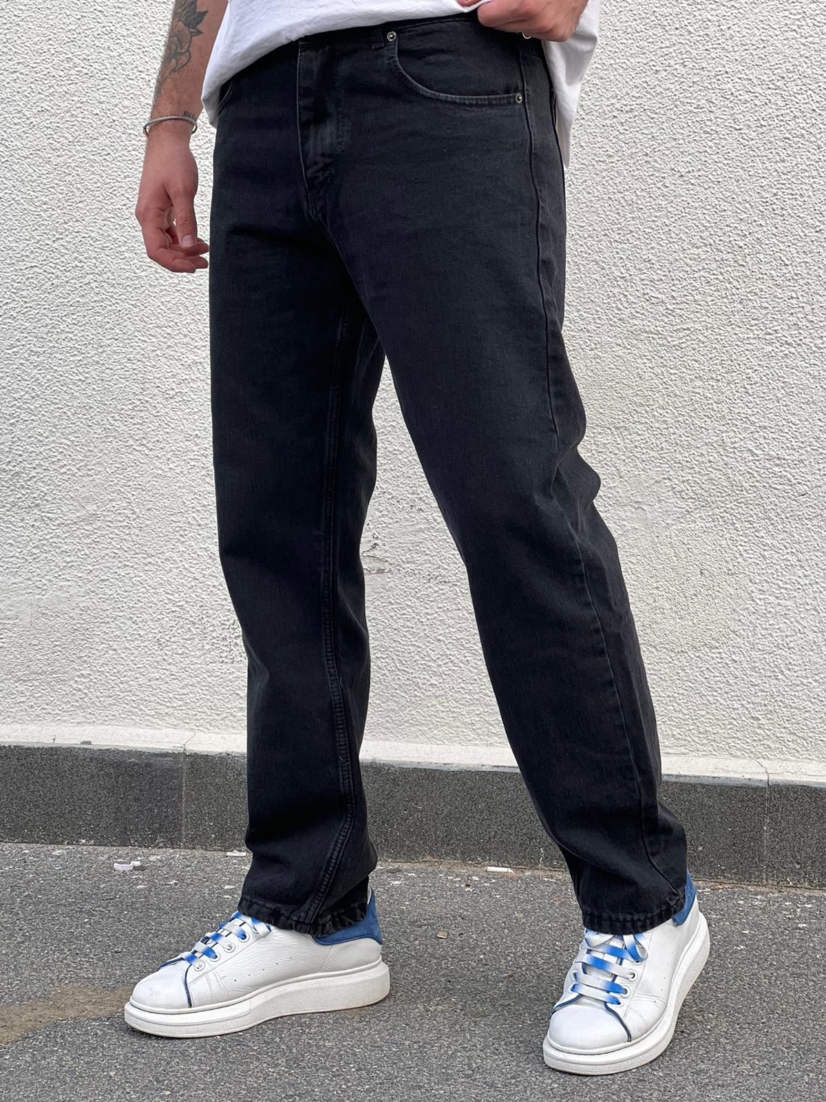 Erkek Baggy Fit Rahat Kesim Loose Jean Kot Pantolon - Siyah