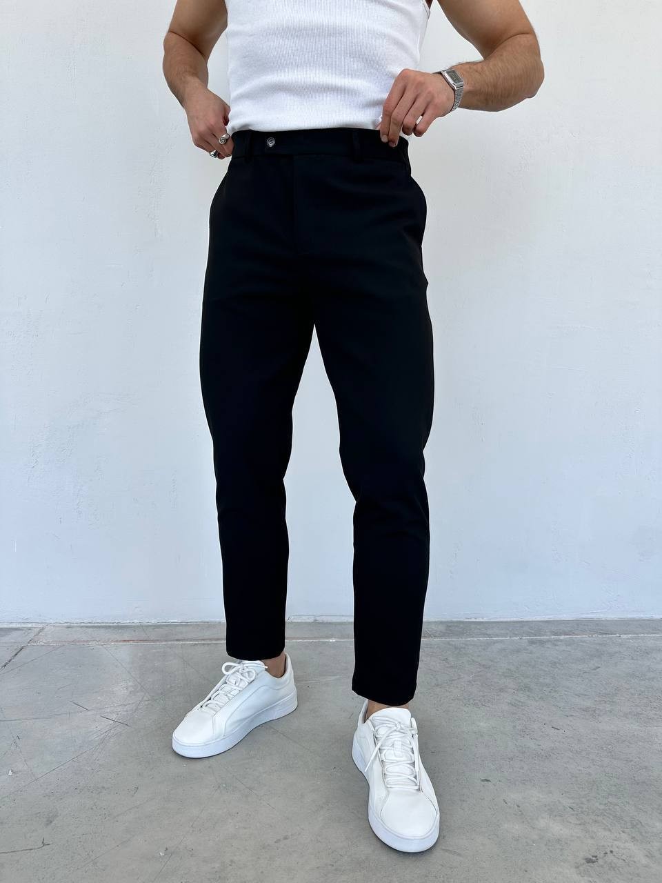 Slim Fit Likralı Erkek Keten Pantolon - Siyah