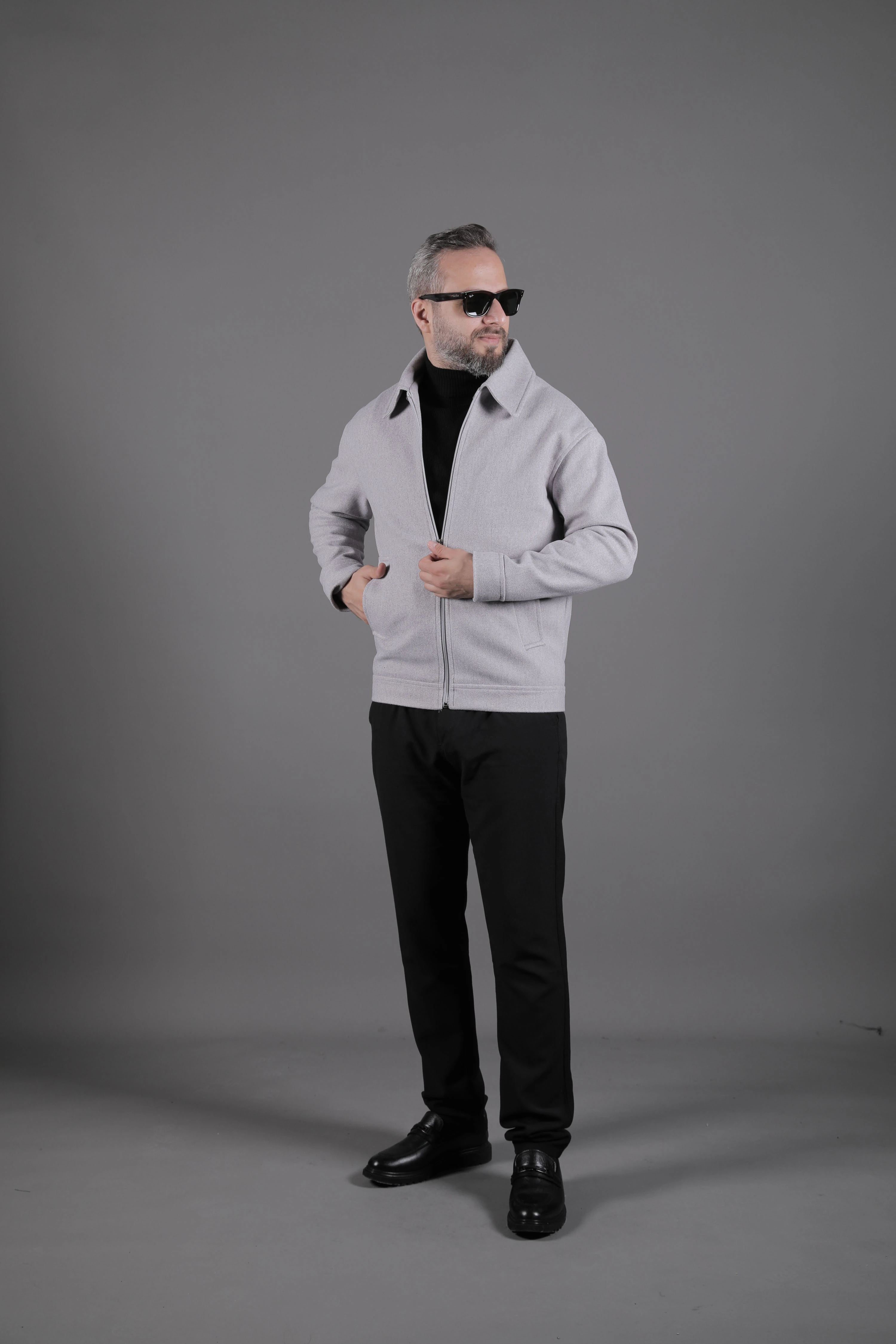 Düz Erkek Kaşe Ceket Mont - Açık Gri