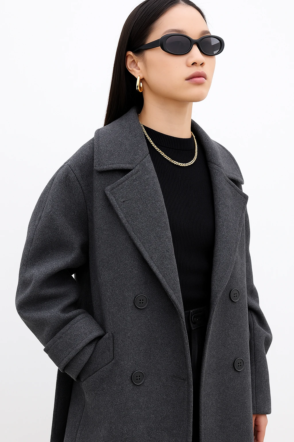 Kemerli Oversize Premium Kadın Kaşe Kaban - Antrasit