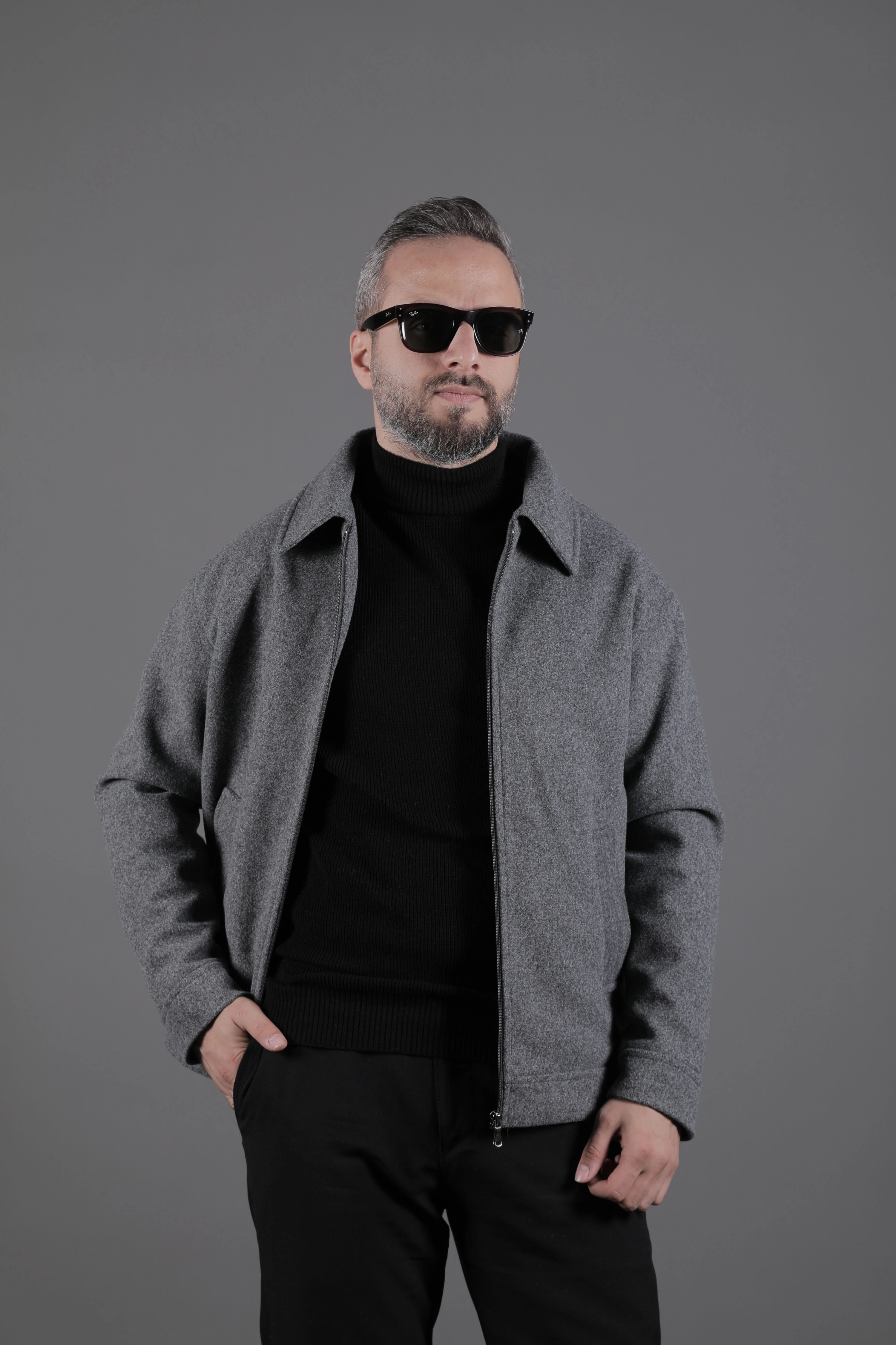 Düz Erkek Kaşe Ceket Mont - Koyu Gri