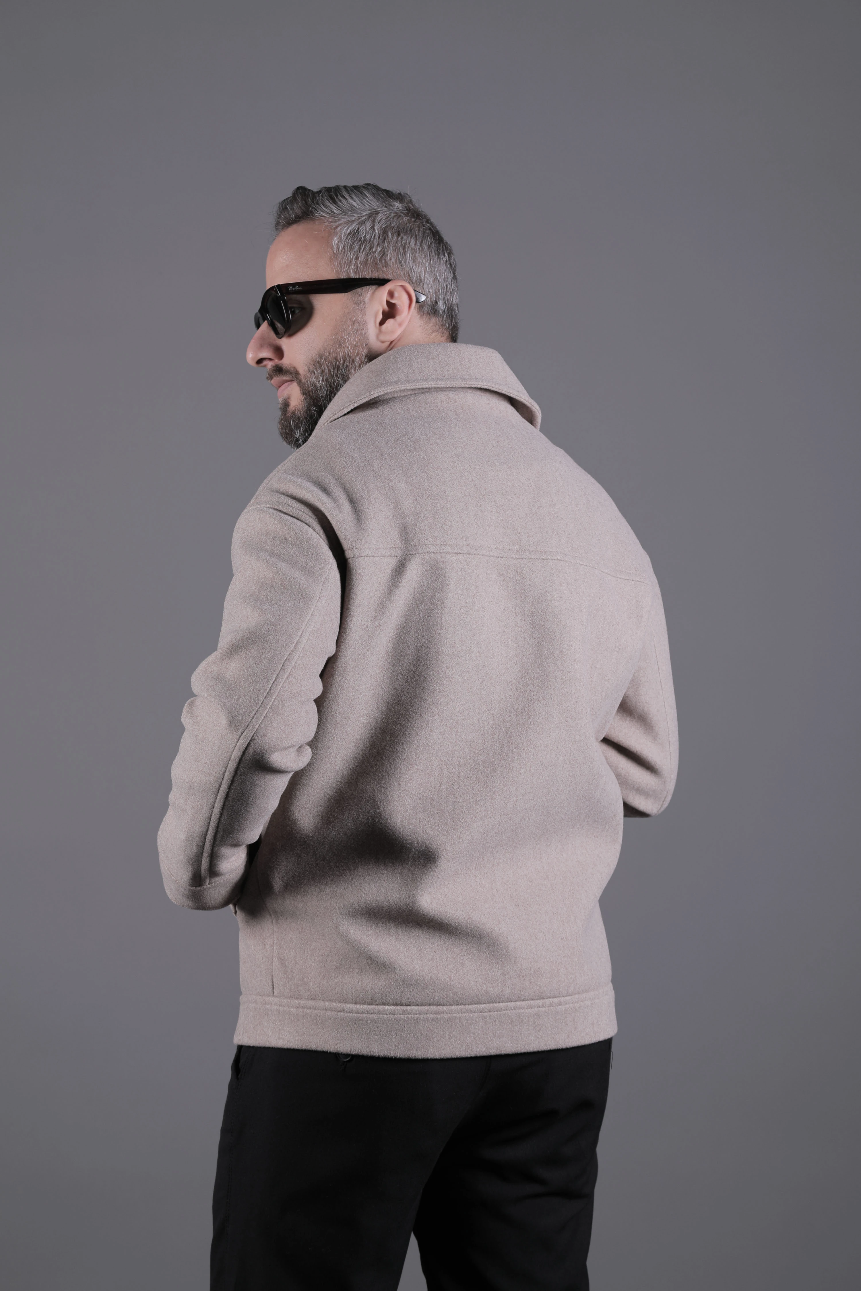 Düz Erkek Kaşe Ceket Mont - Vizon