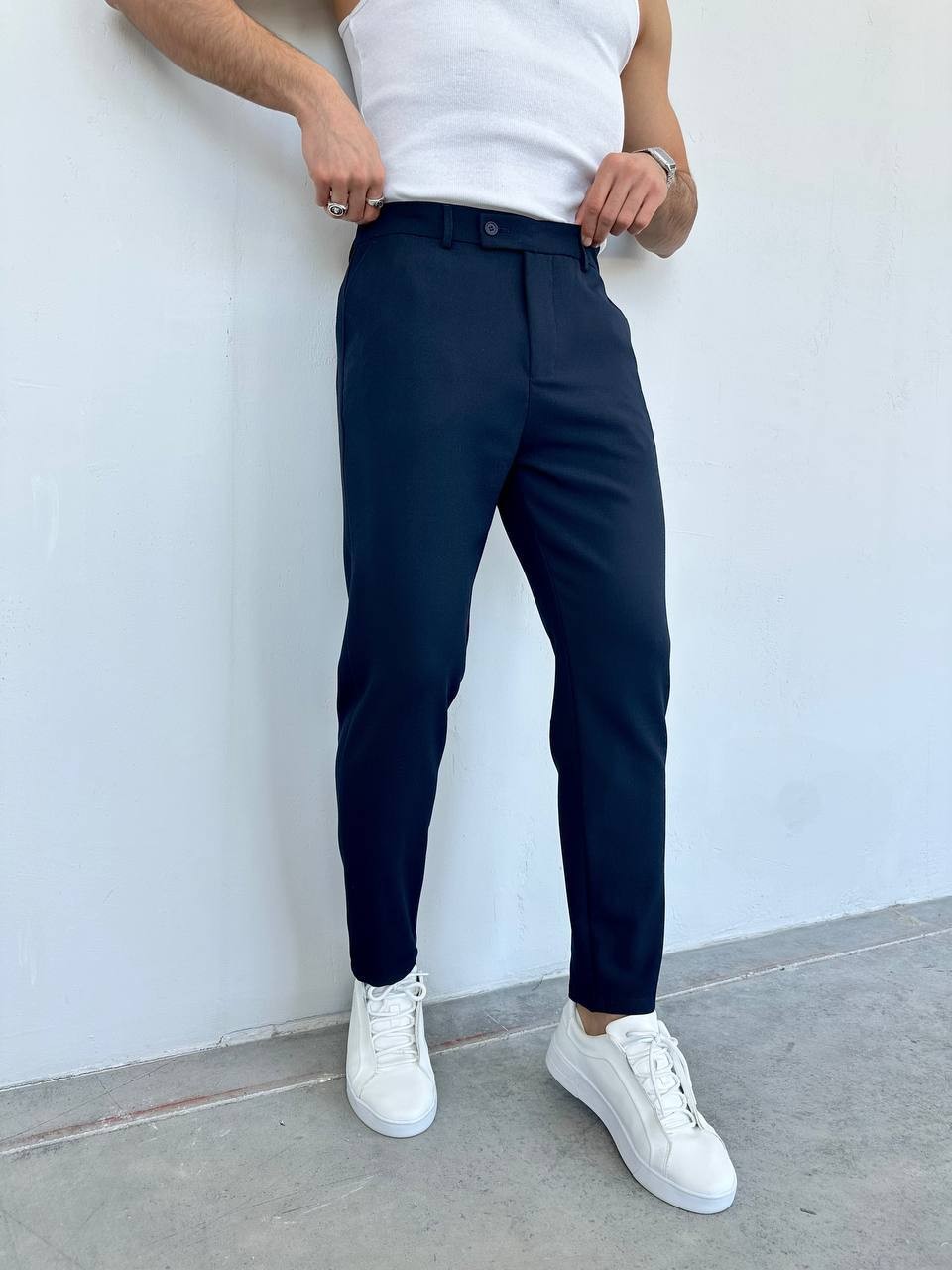 Slim Fit Likralı Erkek Keten Pantolon - Lacivert