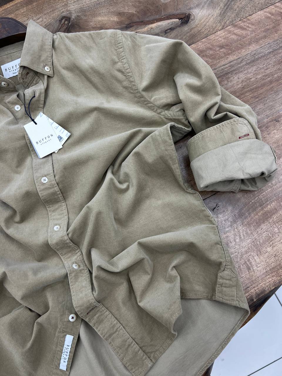 Yıkamalı Erkek Kadife Gömlek - Kum