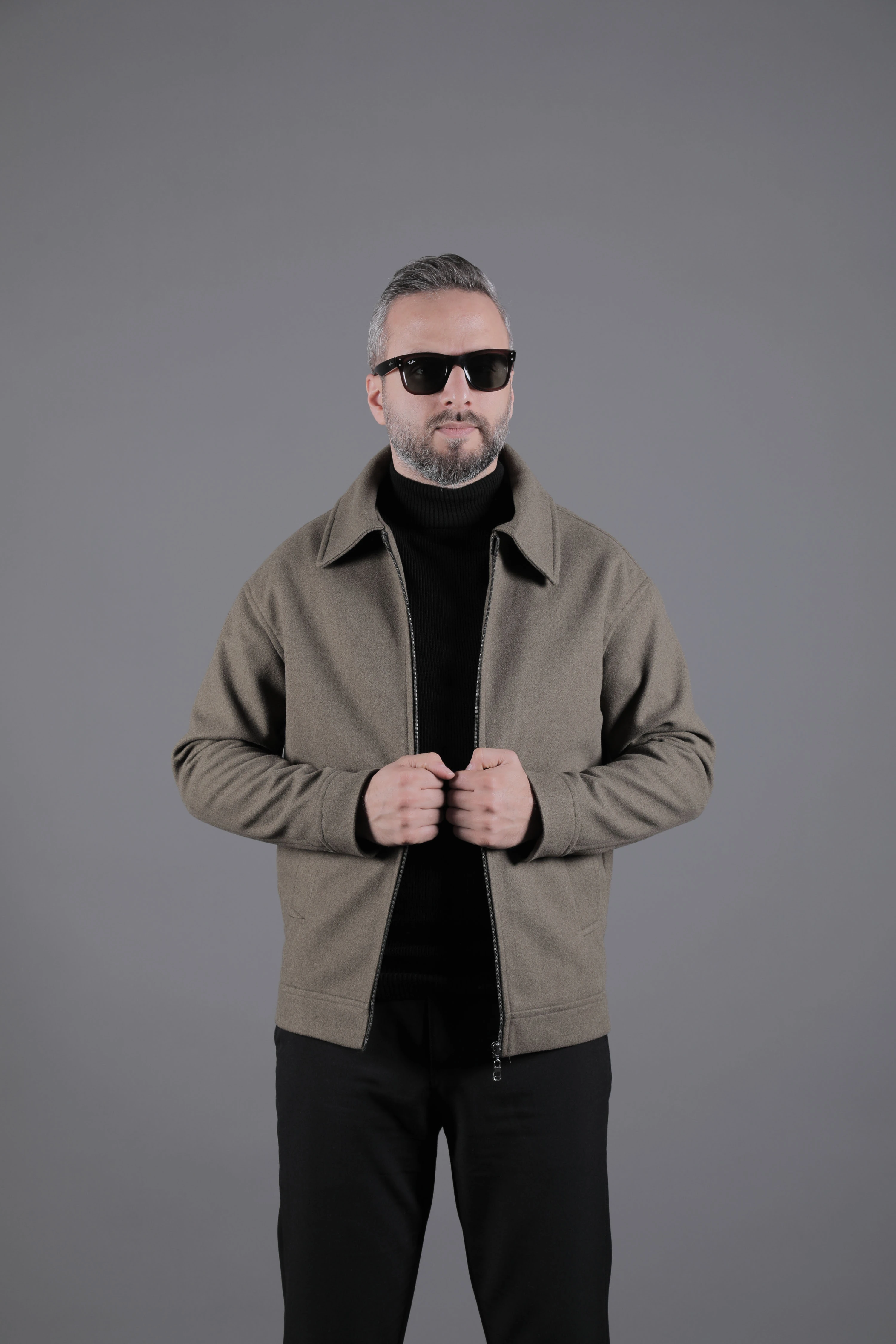 Düz Erkek Kaşe Ceket Mont - Haki