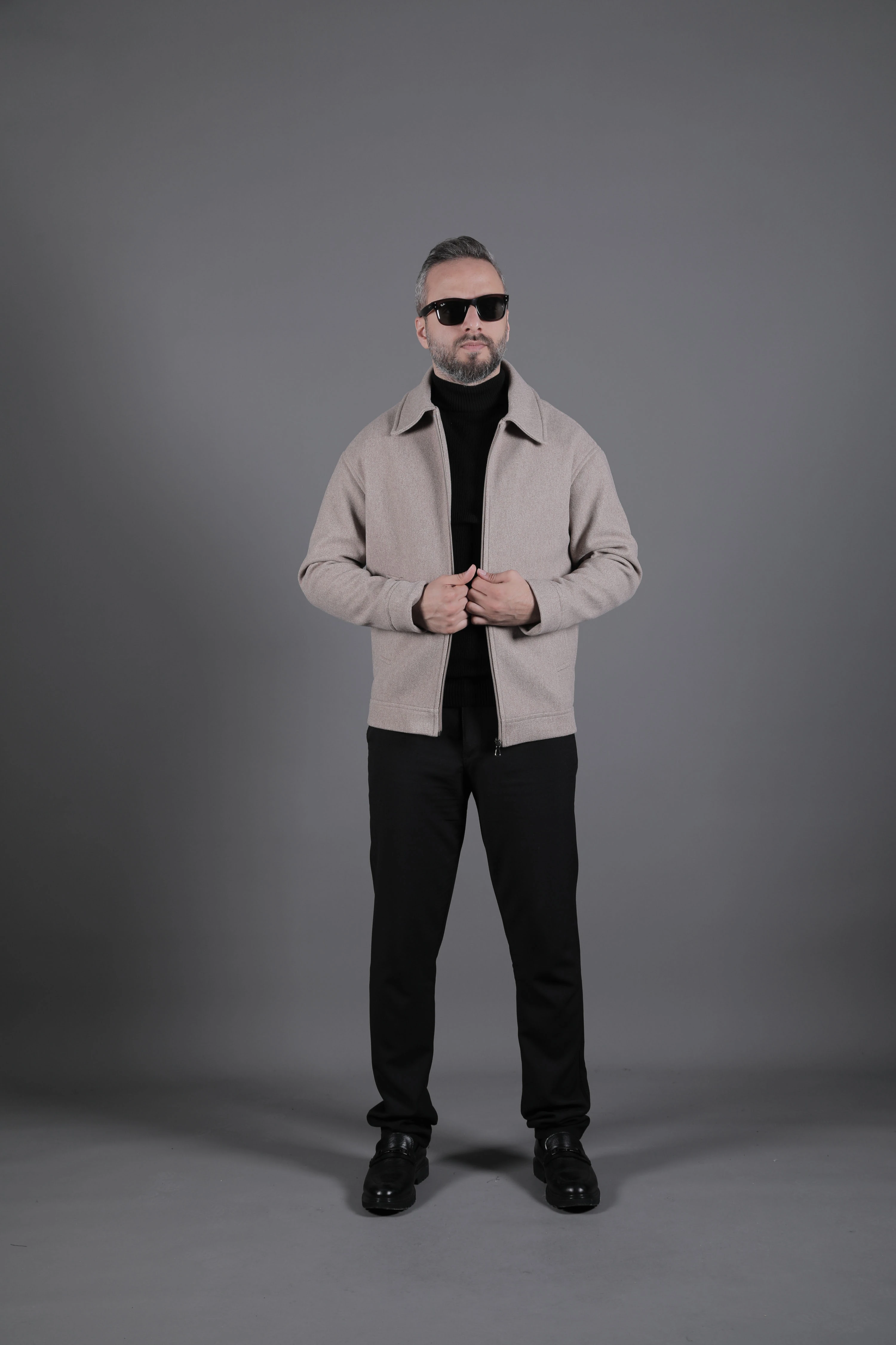 Düz Erkek Kaşe Ceket Mont - Vizon