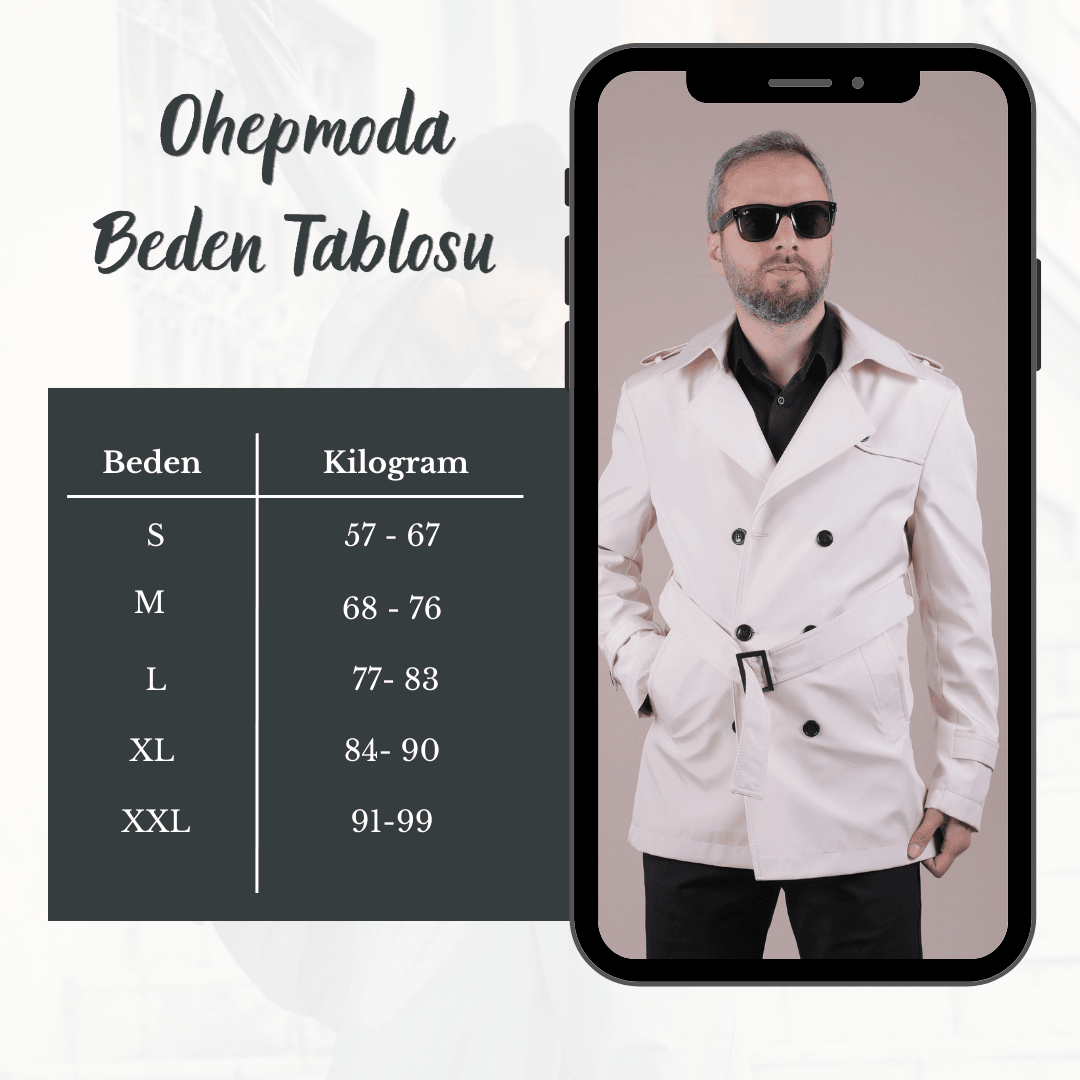 Slim Fit Kemerli Erkek Trençkot - Bej
