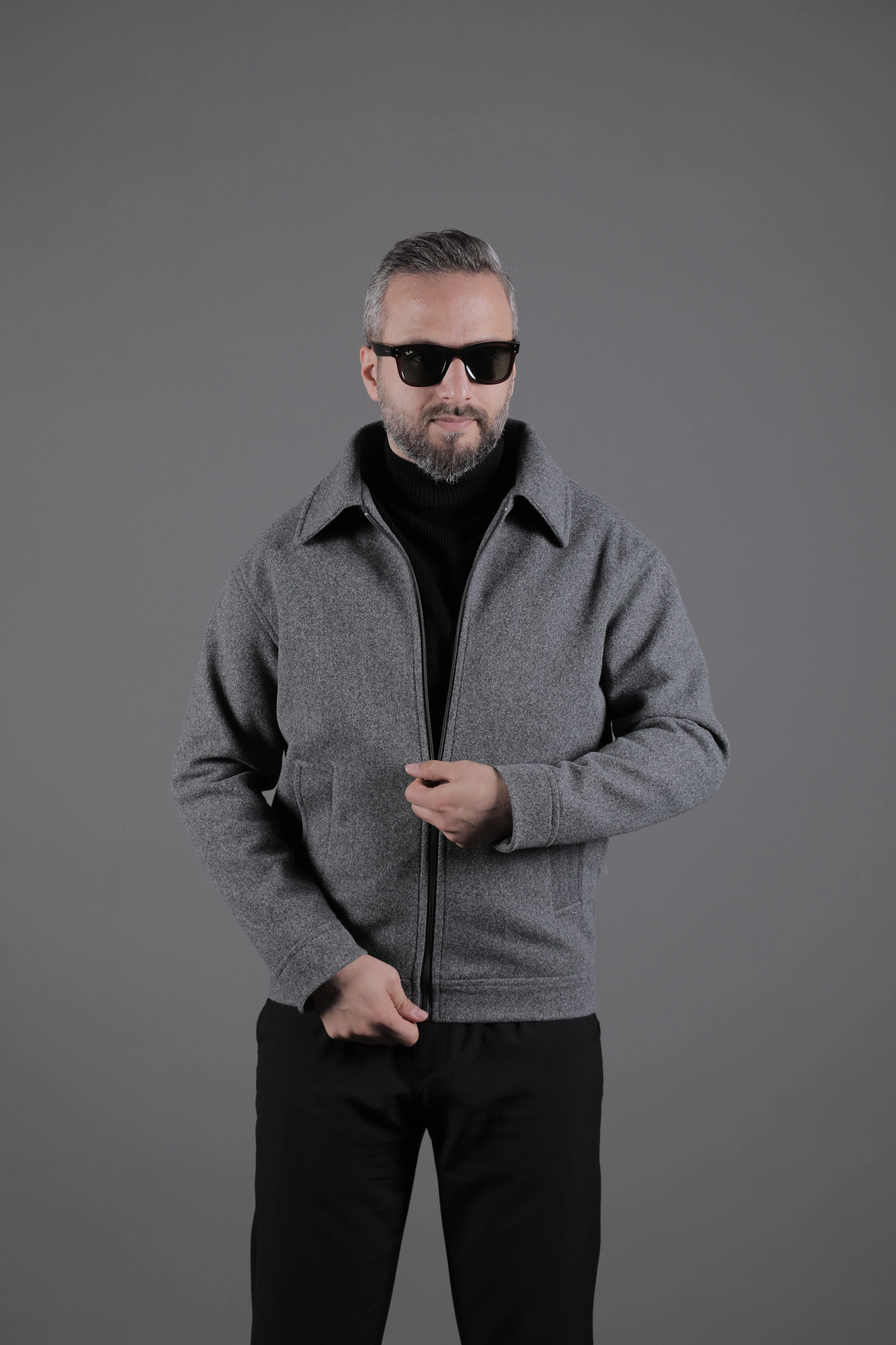 Düz Erkek Kaşe Ceket Mont - Koyu Gri