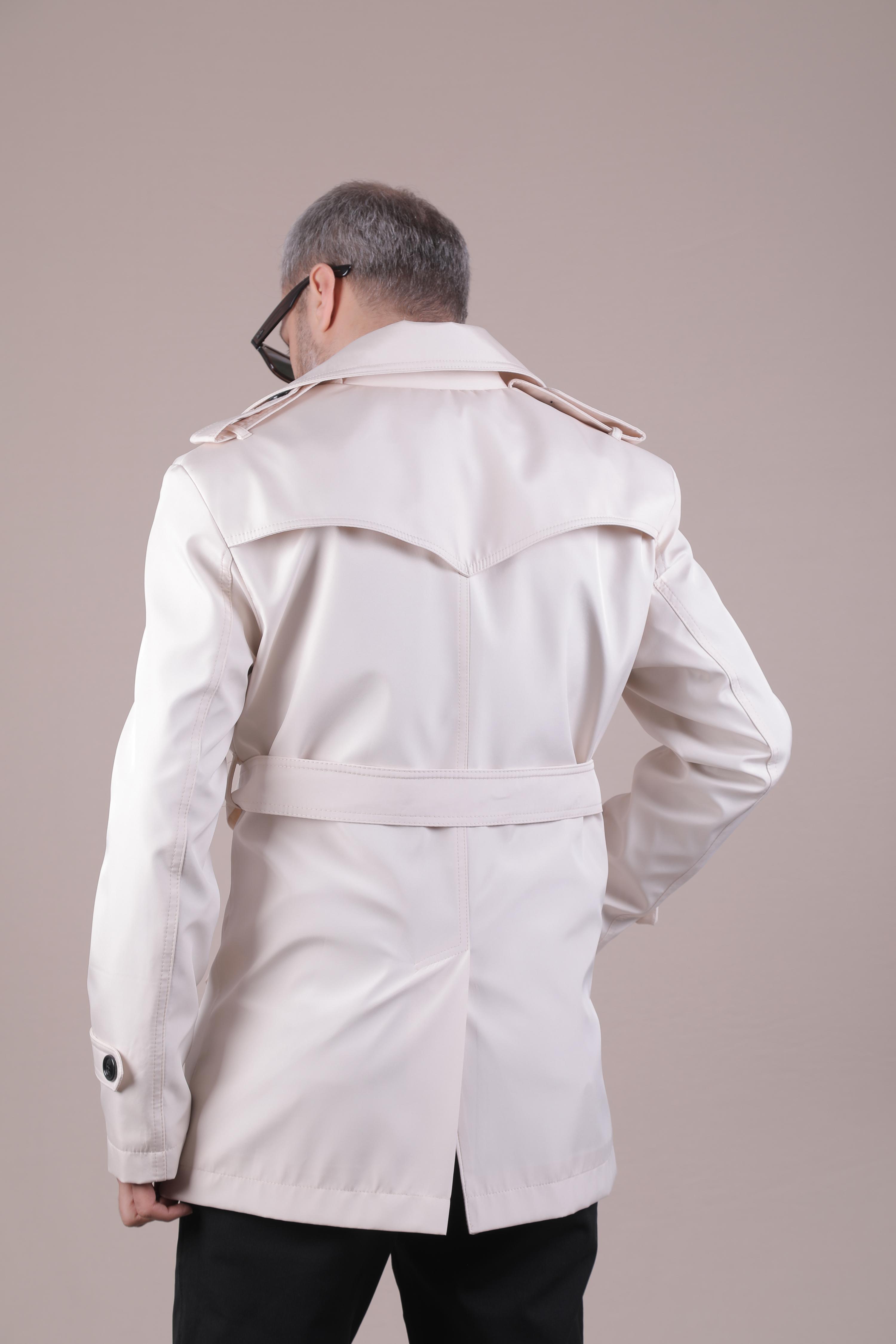 Slim Fit Kemerli Erkek Trençkot - Bej
