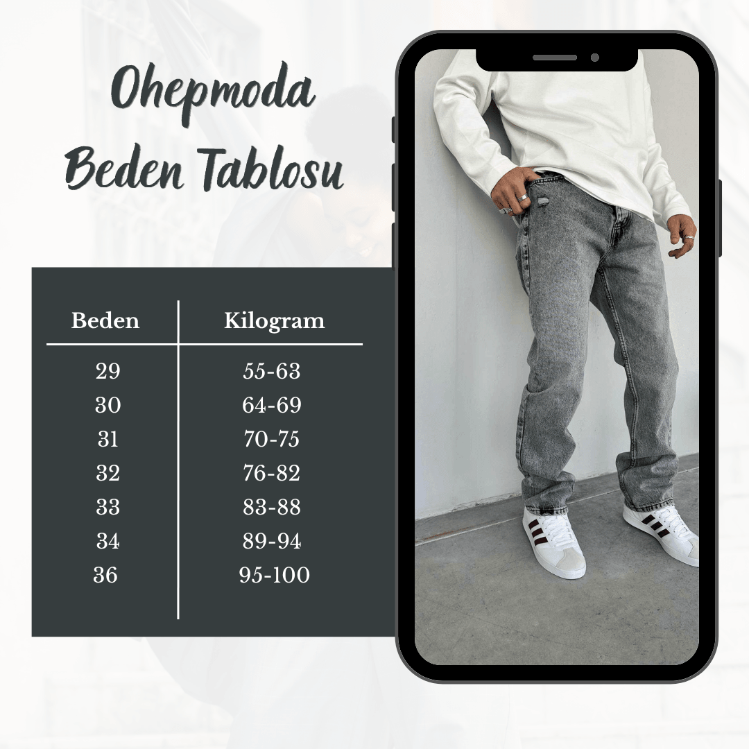 Erkek Baggy Kalıp Kot Pantolon - Paça Uzun ve Geniş - Gri