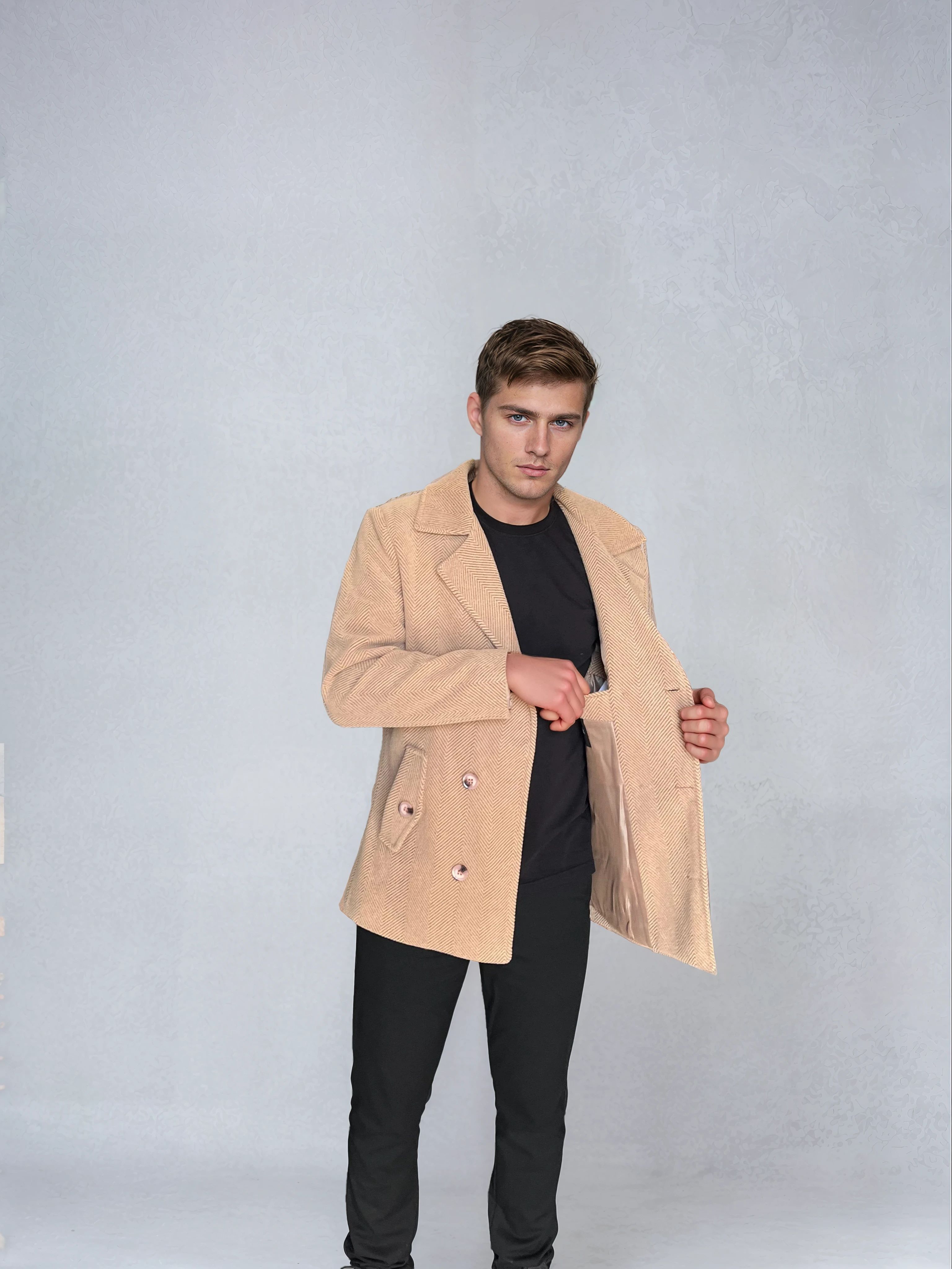 Slim Fit Desenli Kruvaze Erkek Kaşe