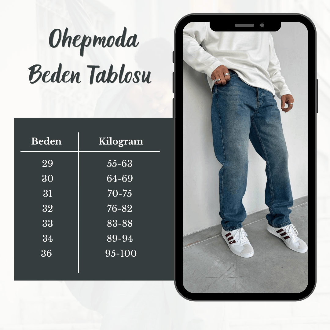 Erkek Baggy Kalıp Kot Pantolon - Paça Uzun ve Geniş - Koyu Mavi