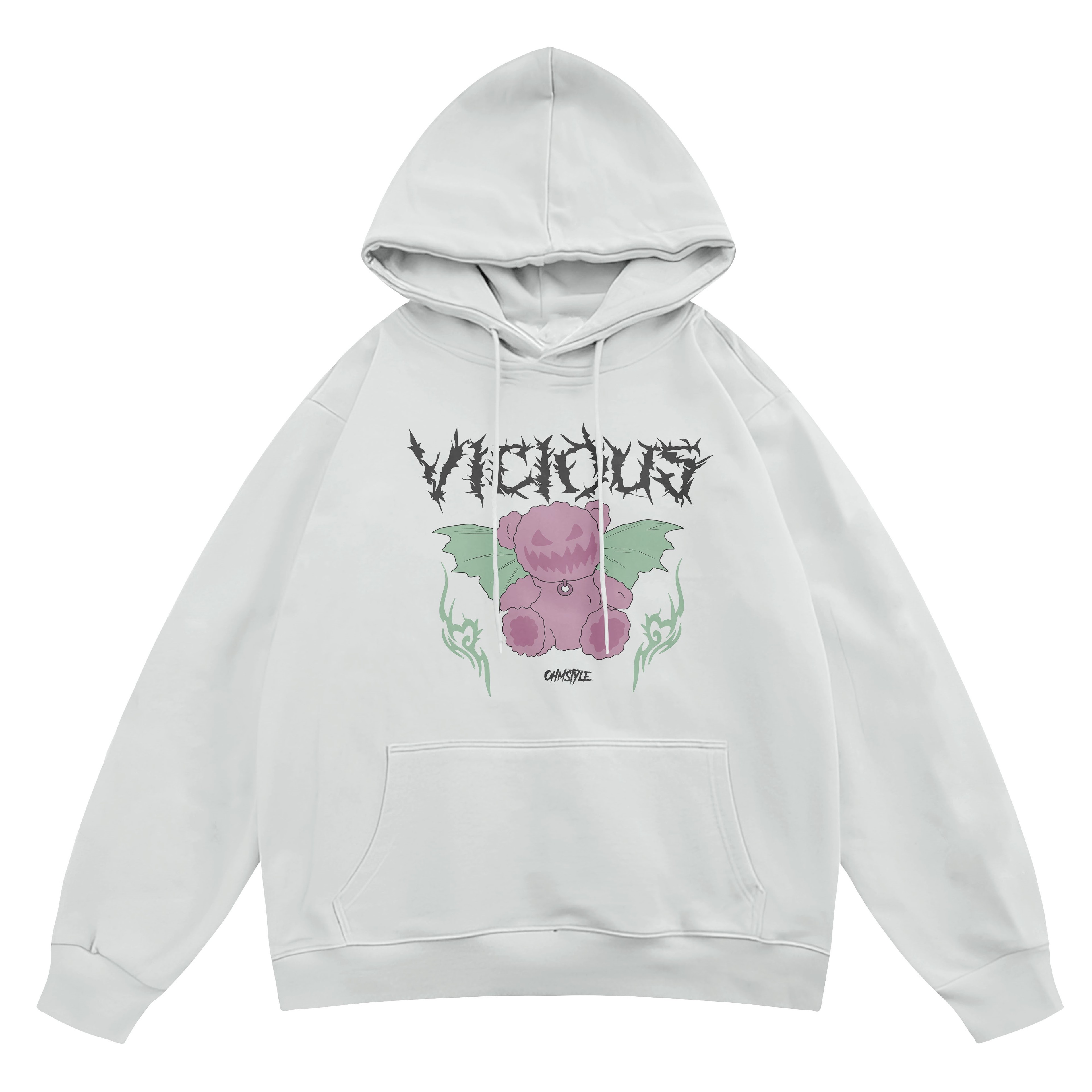 Unisex Vicious Bear Baskılı Kapşonlu Sweatshirt Hoodie