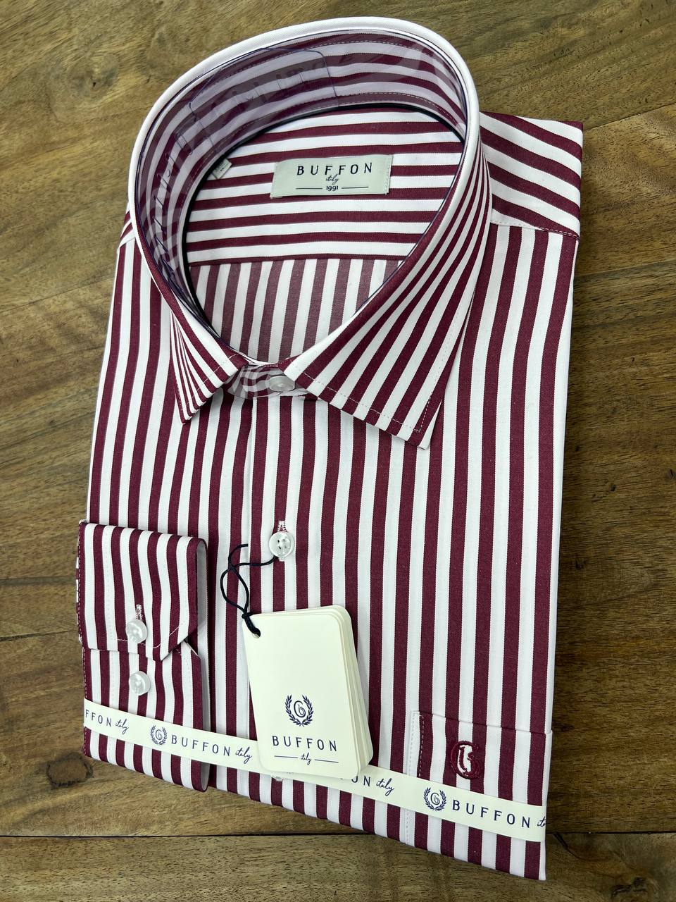 Premium Kalite Çizgili Tek Cepli Klasik Uzun Kollu Erkek Gömlek - Bordo