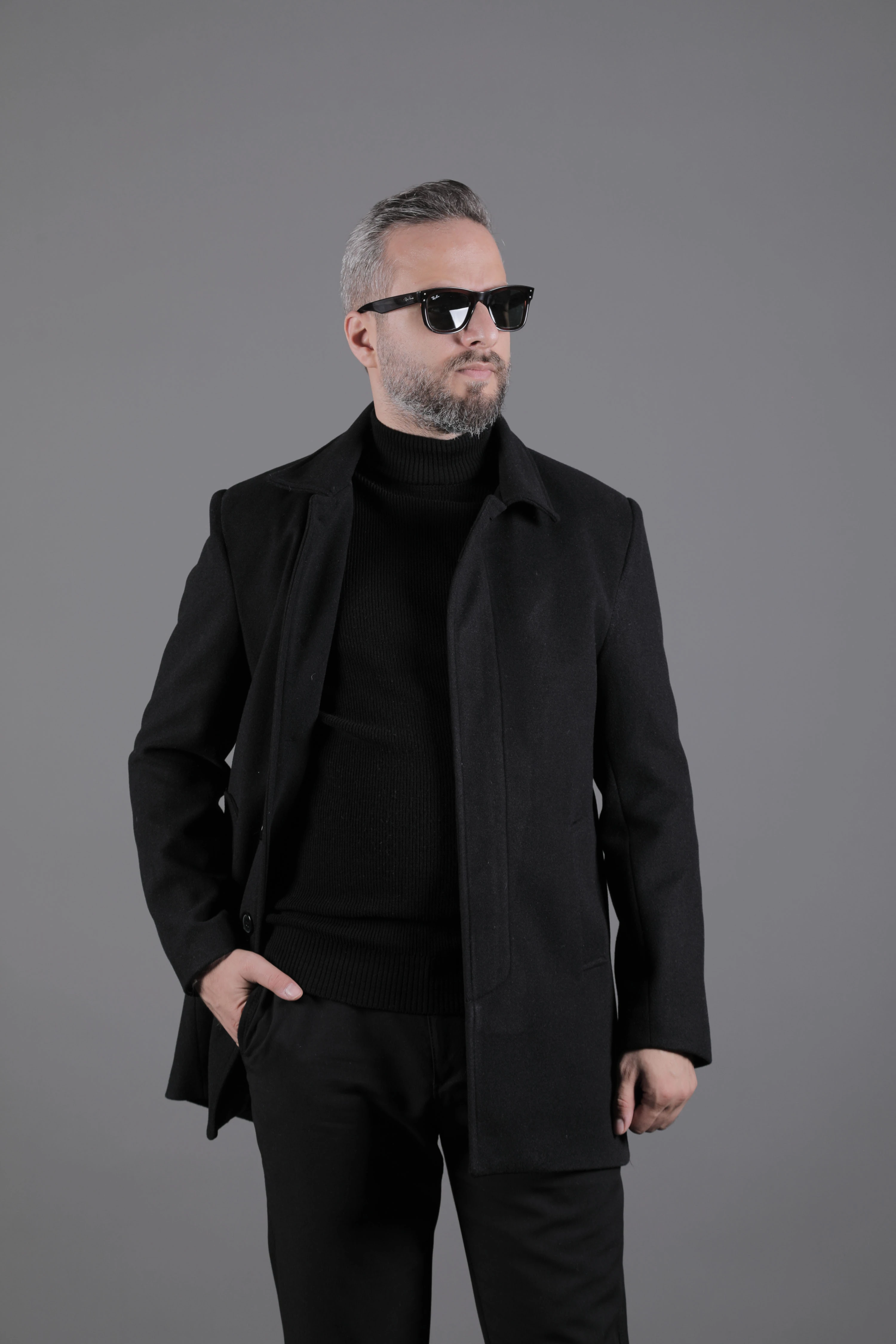 Gizli Düğmeli Erkek Kaşe Kaban Mont