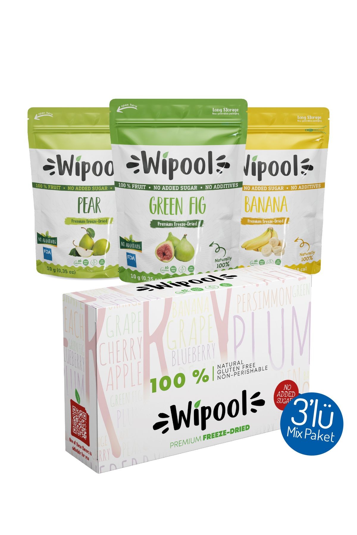 Wipool Freeze Dried Yeşil İncir-Armut-Muz (3'lü Paket)