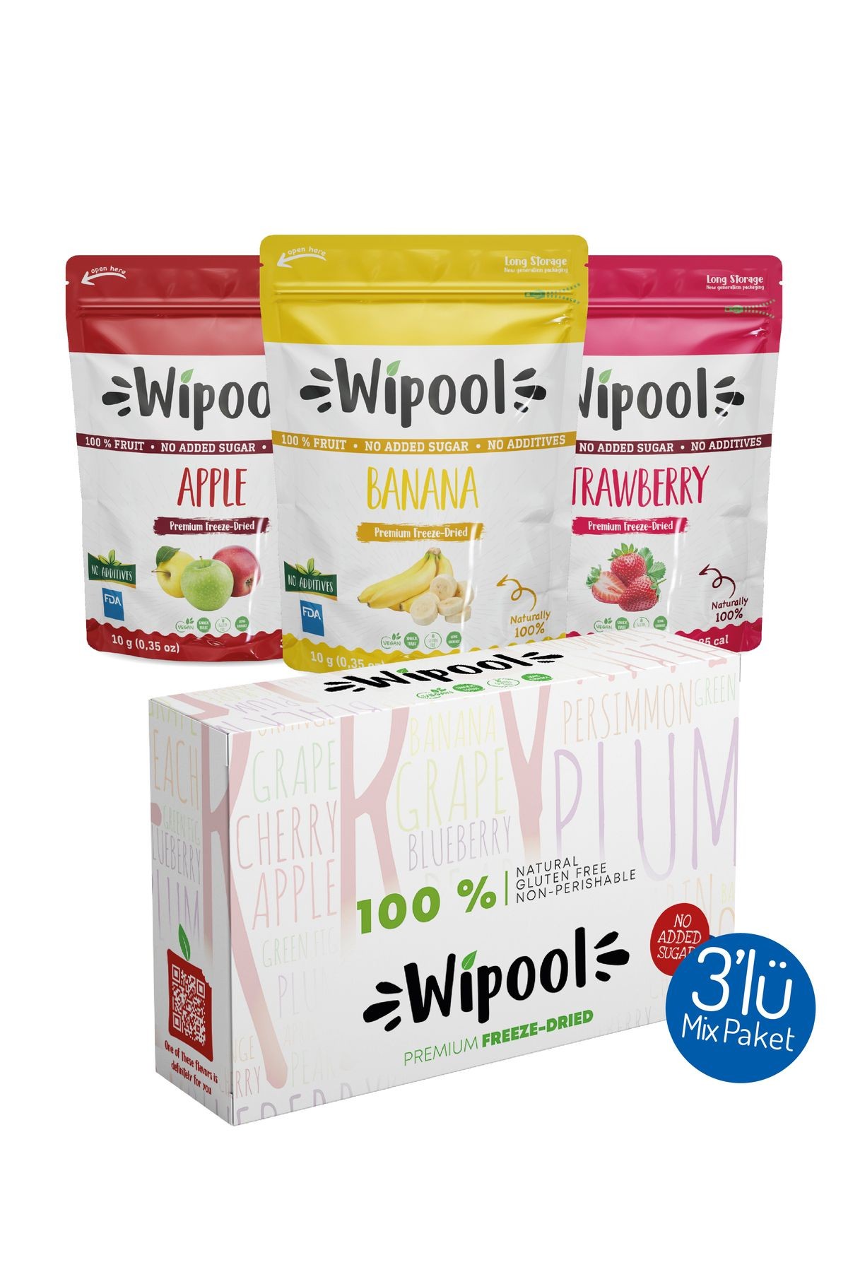 Wipool Freeze Dried Muz-Çilek-Elma (3'lü Paket)