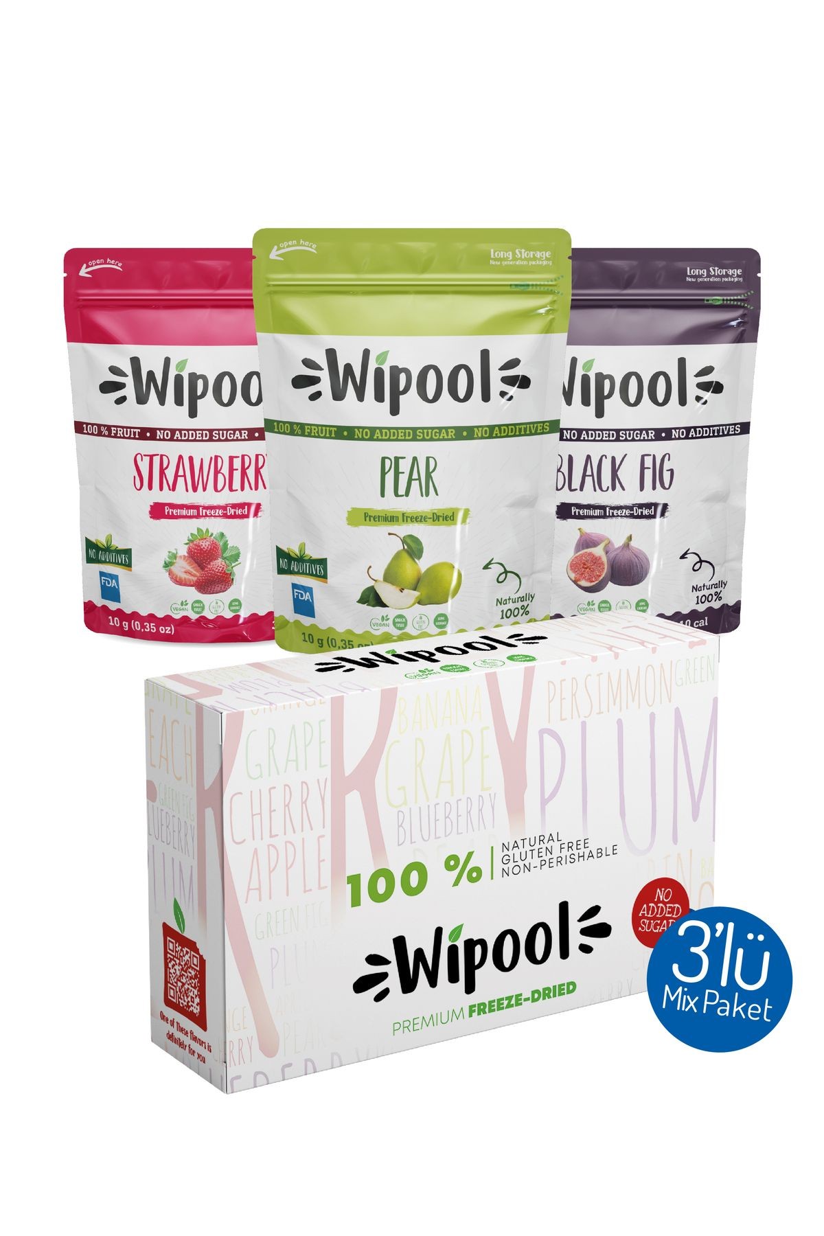 Wipool Freeze Dried Siyah İncir-Armut-Çilek (3'lü Paket)