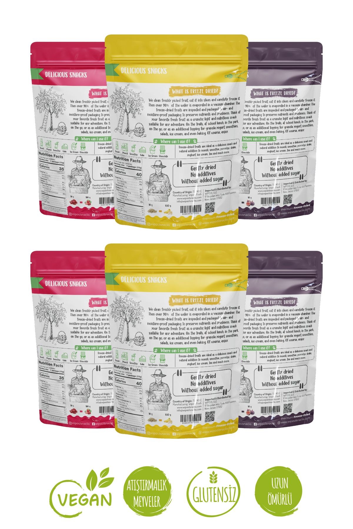 Wipool Freeze Dried Çilek-Muz-Siyah İncir (6'lı Paket)
