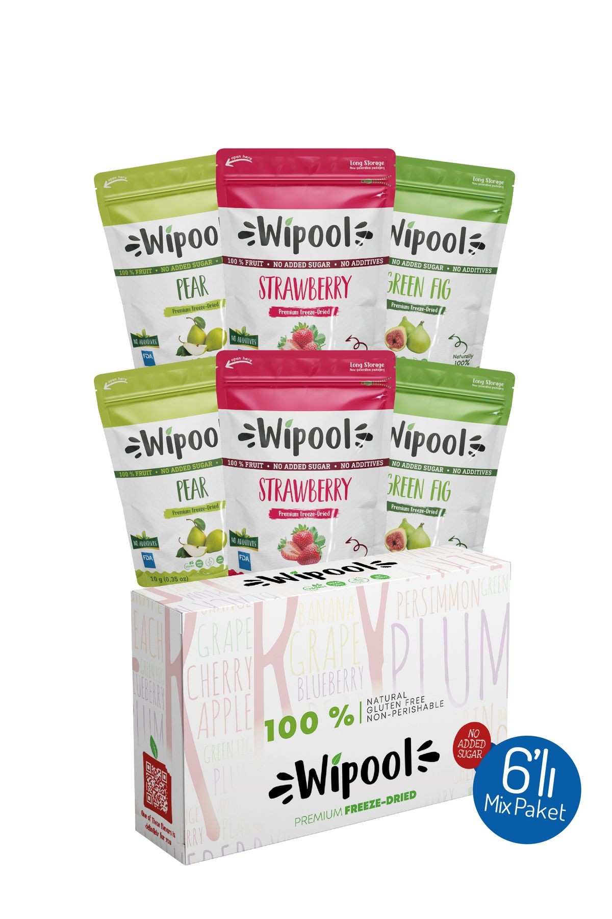 Wipool Freeze Dried Armut-Çilek-Yeşil İncir (6'lı Paket)