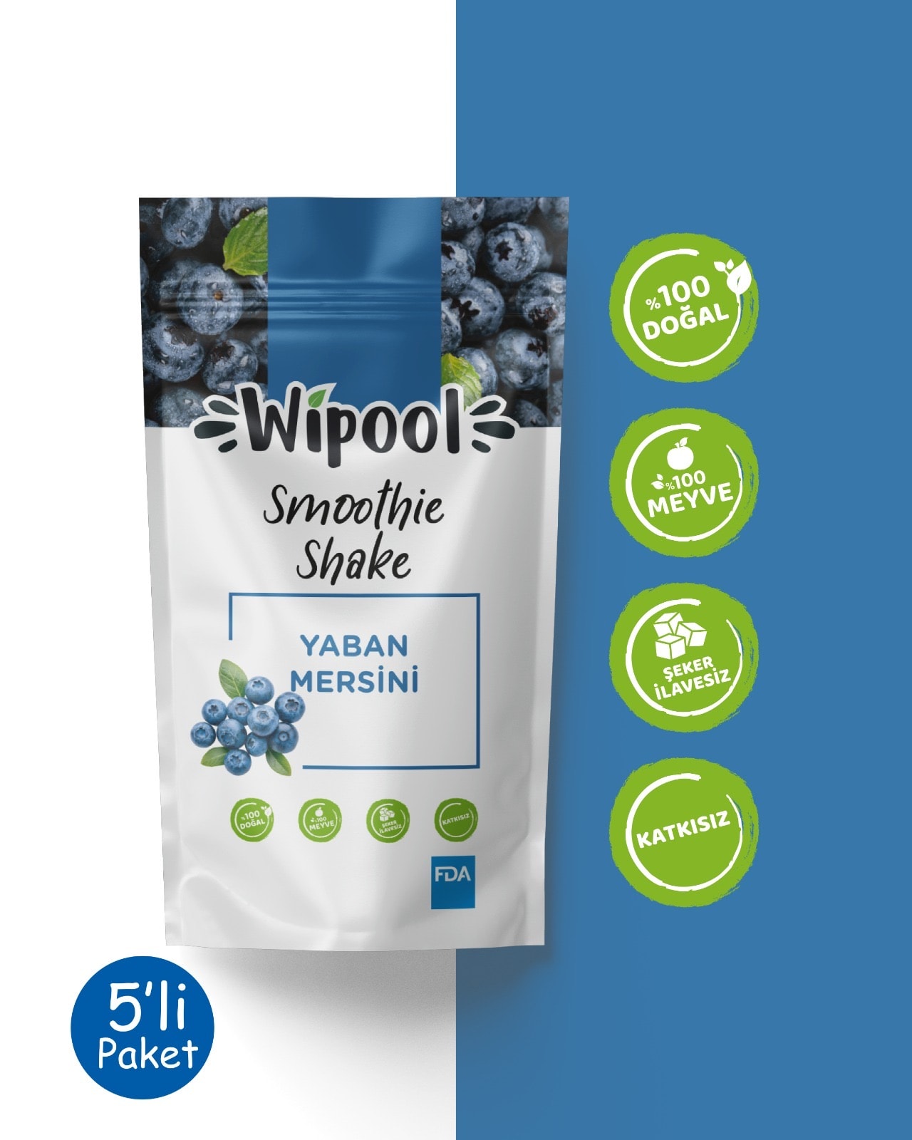 Smoothie Shake Yaban Mersini %100 Meyve (5'li Paket)