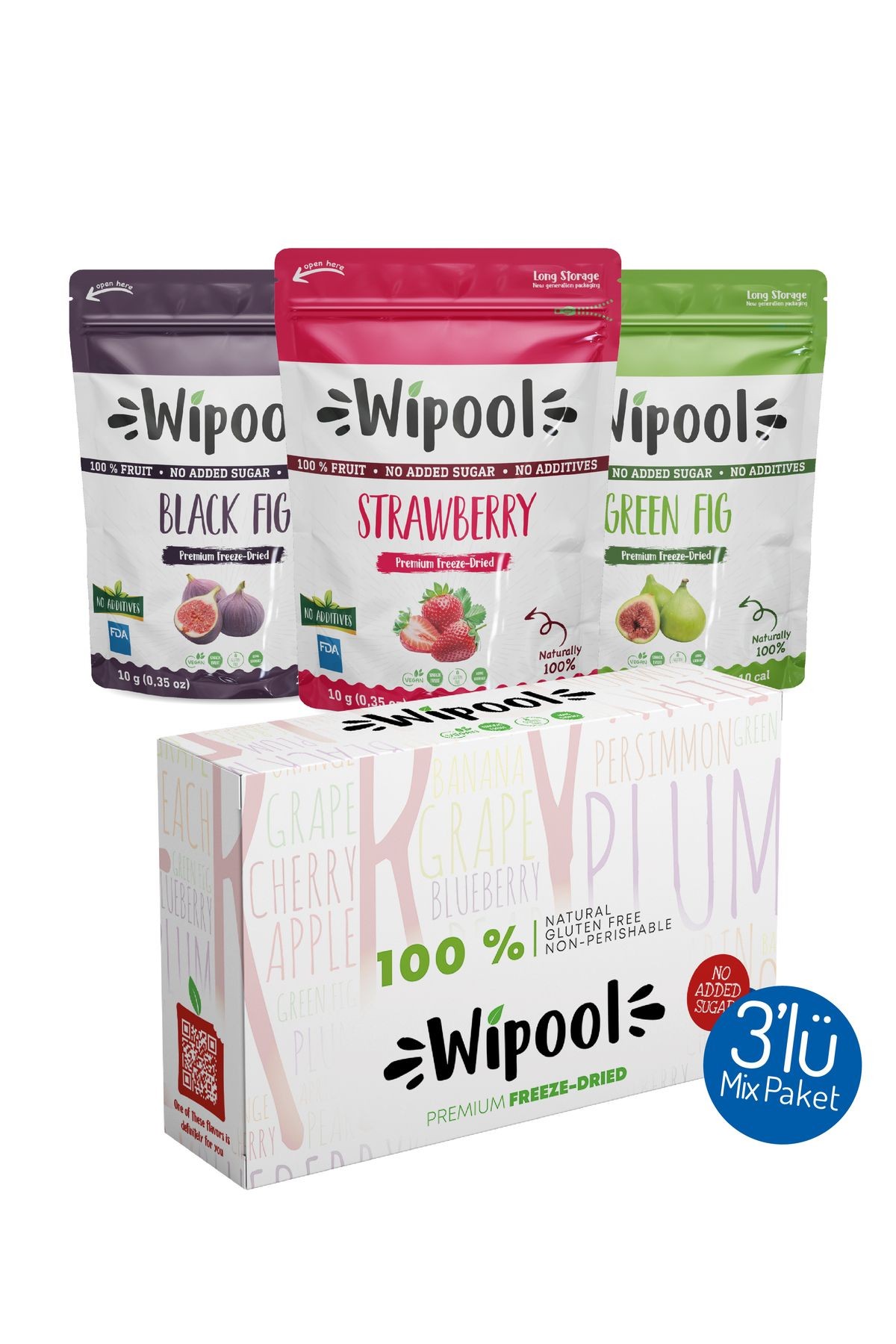 Wipool Freeze Dried Siyah İncir-Yeşil İncir-Çilek (3'lü Paket)