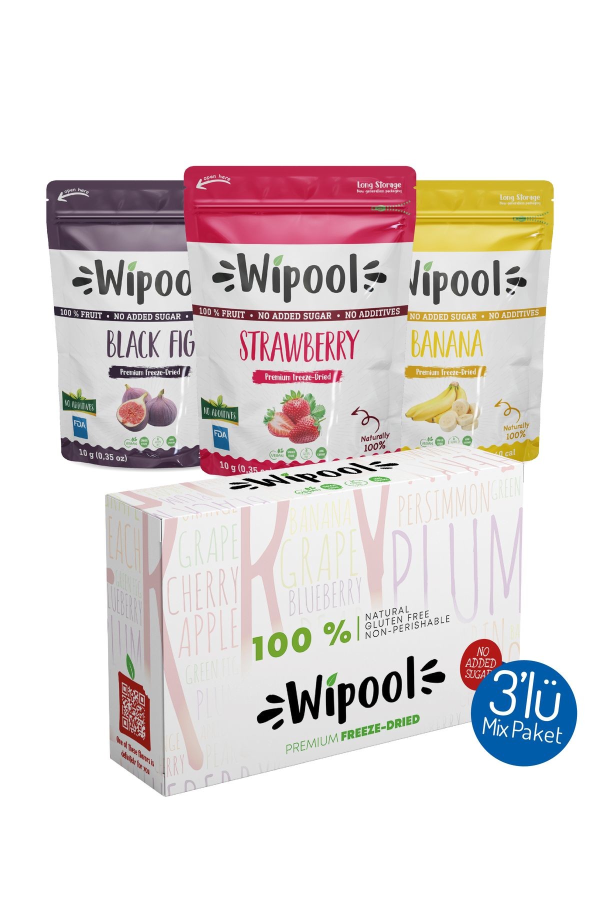 Wipool Freeze Dried Siyah İncir-Çilek-Muz (3'lü Paket)