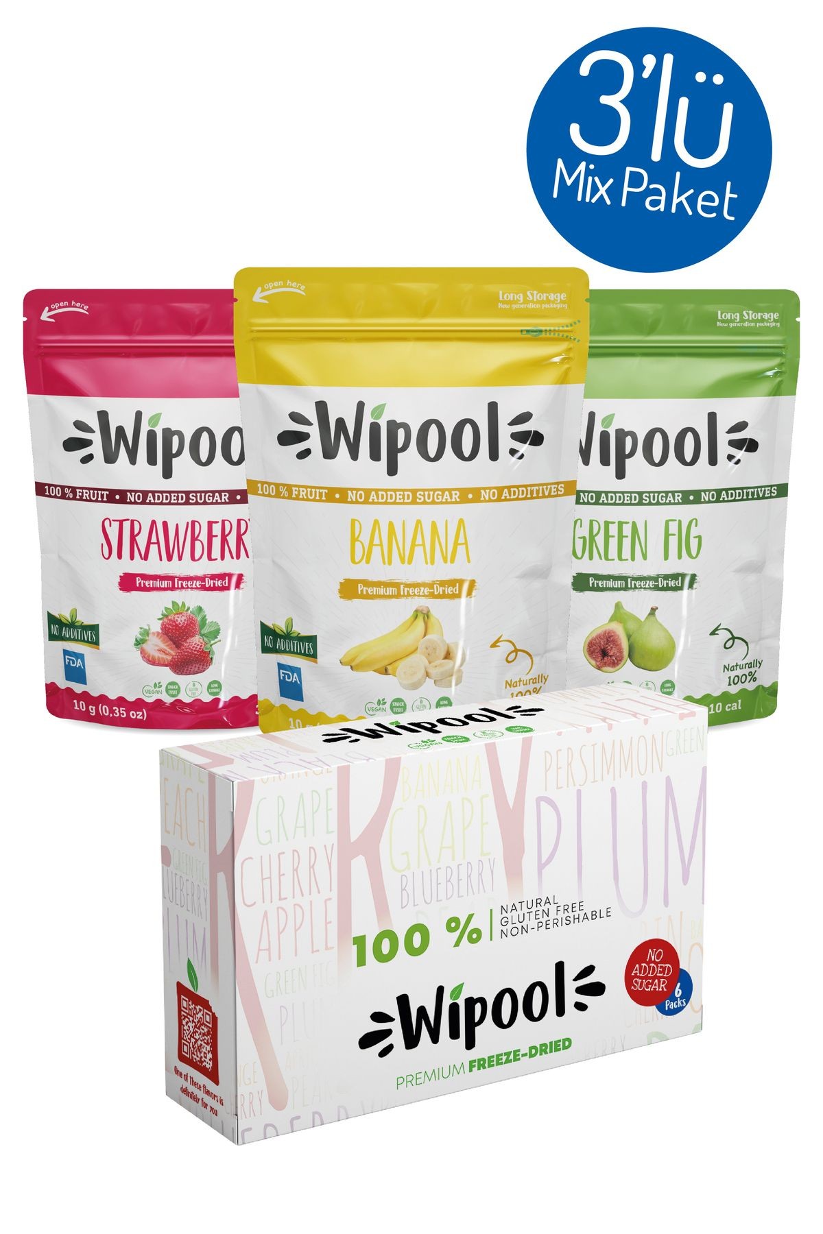 Wipool Freeze Dried Çilek-Muz-Yeşil İncir (3'lü Paket)