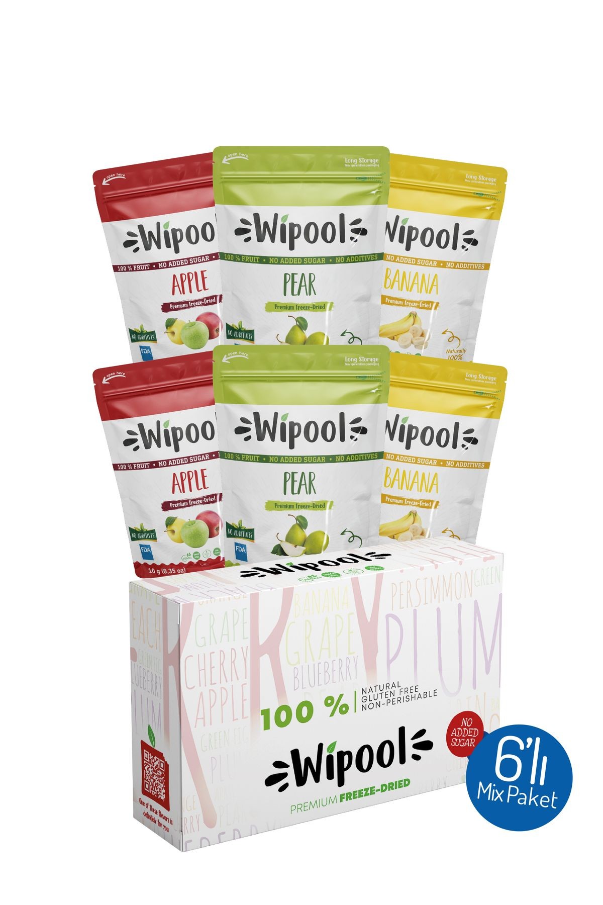 Wipool Freeze Dried Elma-Armut-Muz (6'lı Paket)