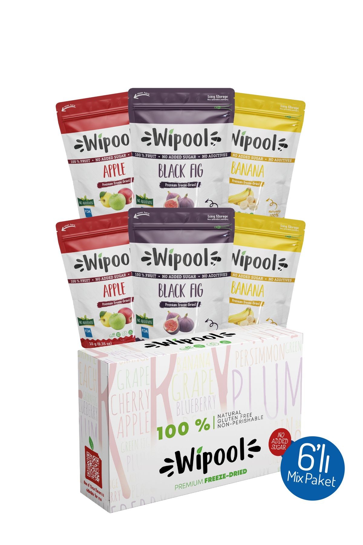 Wipool Freeze Dried Siyah İncir-Elma-Muz (6'lı Paket)