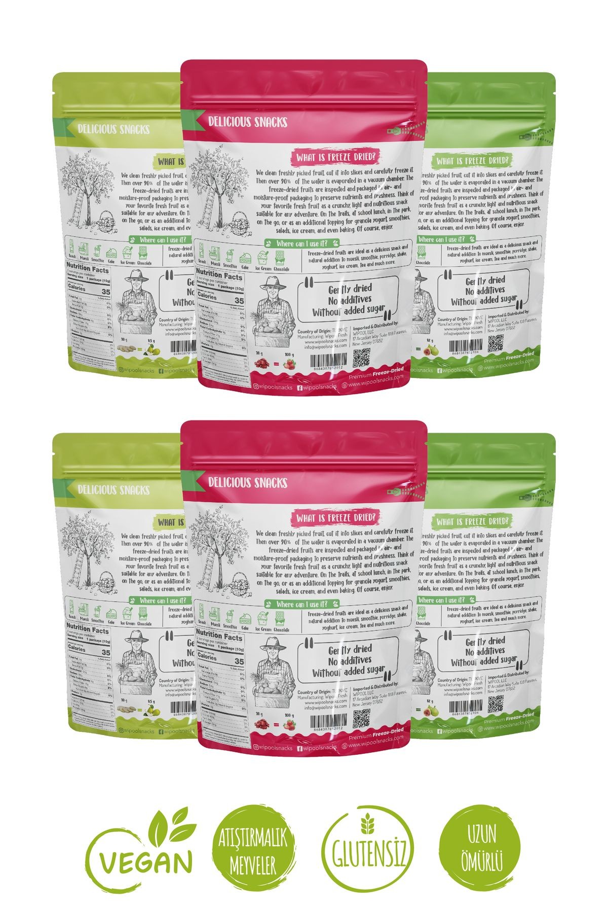 Wipool Freeze Dried Armut-Çilek-Yeşil İncir (6'lı Paket)