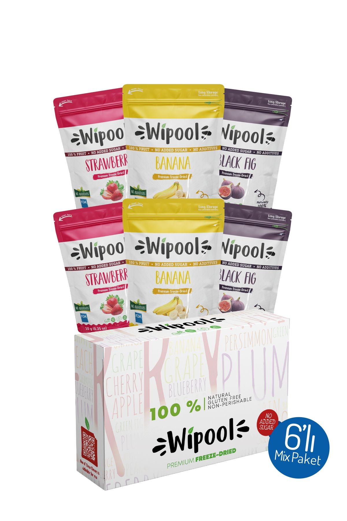 Wipool Freeze Dried Çilek-Muz-Siyah İncir (6'lı Paket)