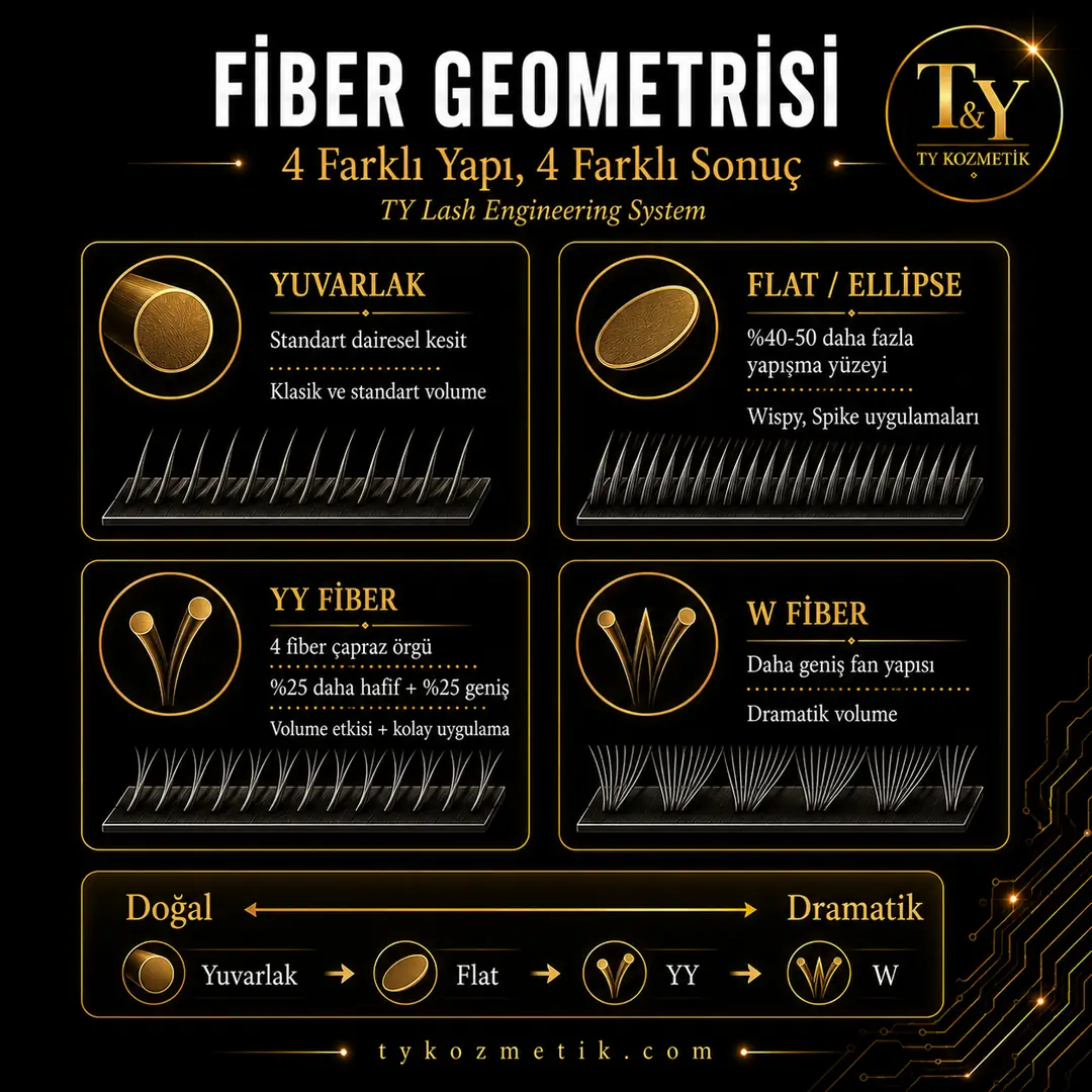 İpek kirpik fiber geometrisi — 4 farklı yapı, 4 farklı sonuç — T&Y Lash Engineering System