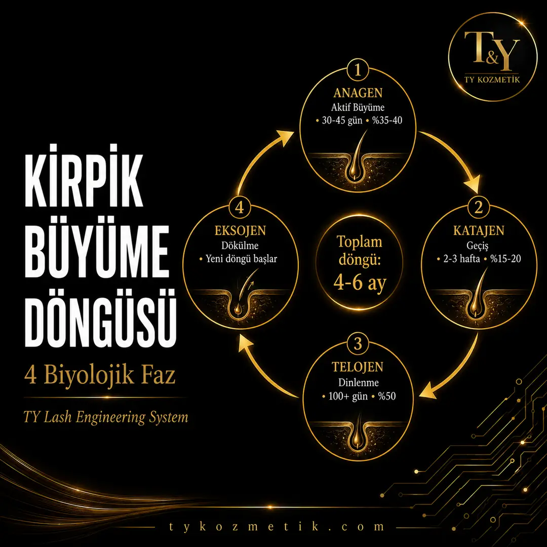 Kirpik büyüme döngüsü — 4 biyolojik faz — T&Y Lash Engineering System