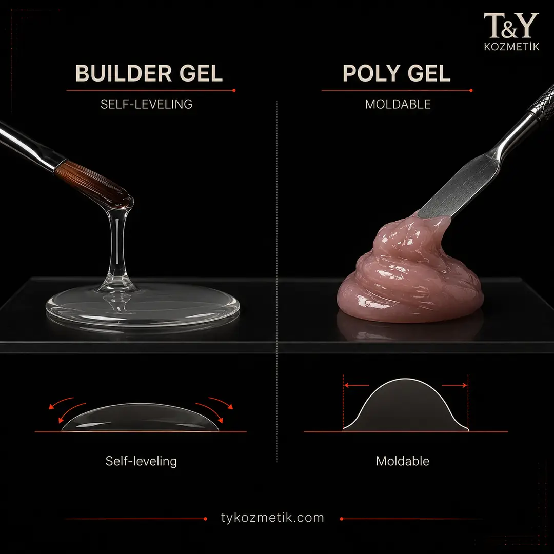 Builder gel ve poly gel viskozite farkının görsel karşılaştırması